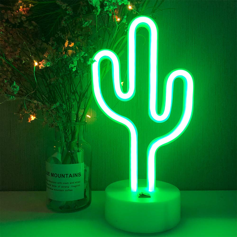 Led Cactus Shaped Neon Signs Light With Holder Base Table Decoration ...