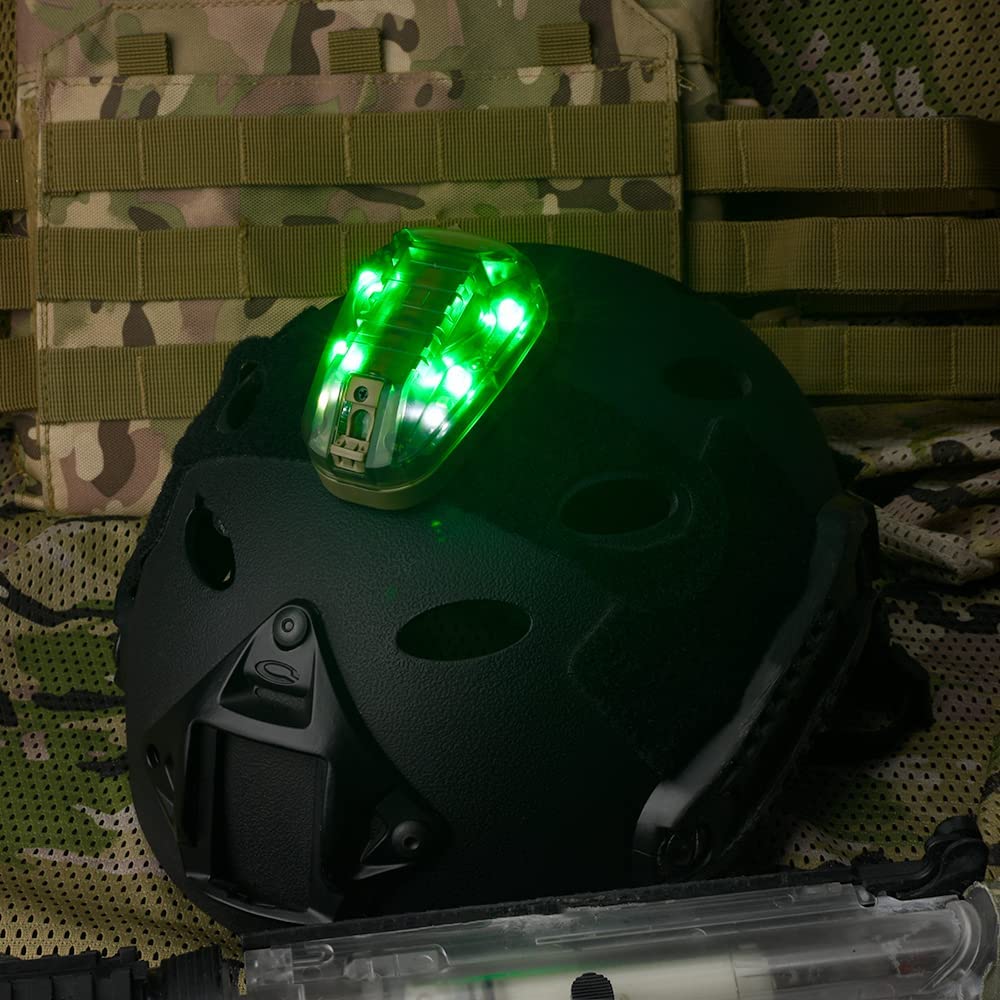 NOBUHIRO Tactical Helmet Signal Light - 4 Modes, Waterproof, LED + IR, DE-Green, Model WD03001-DE-Green