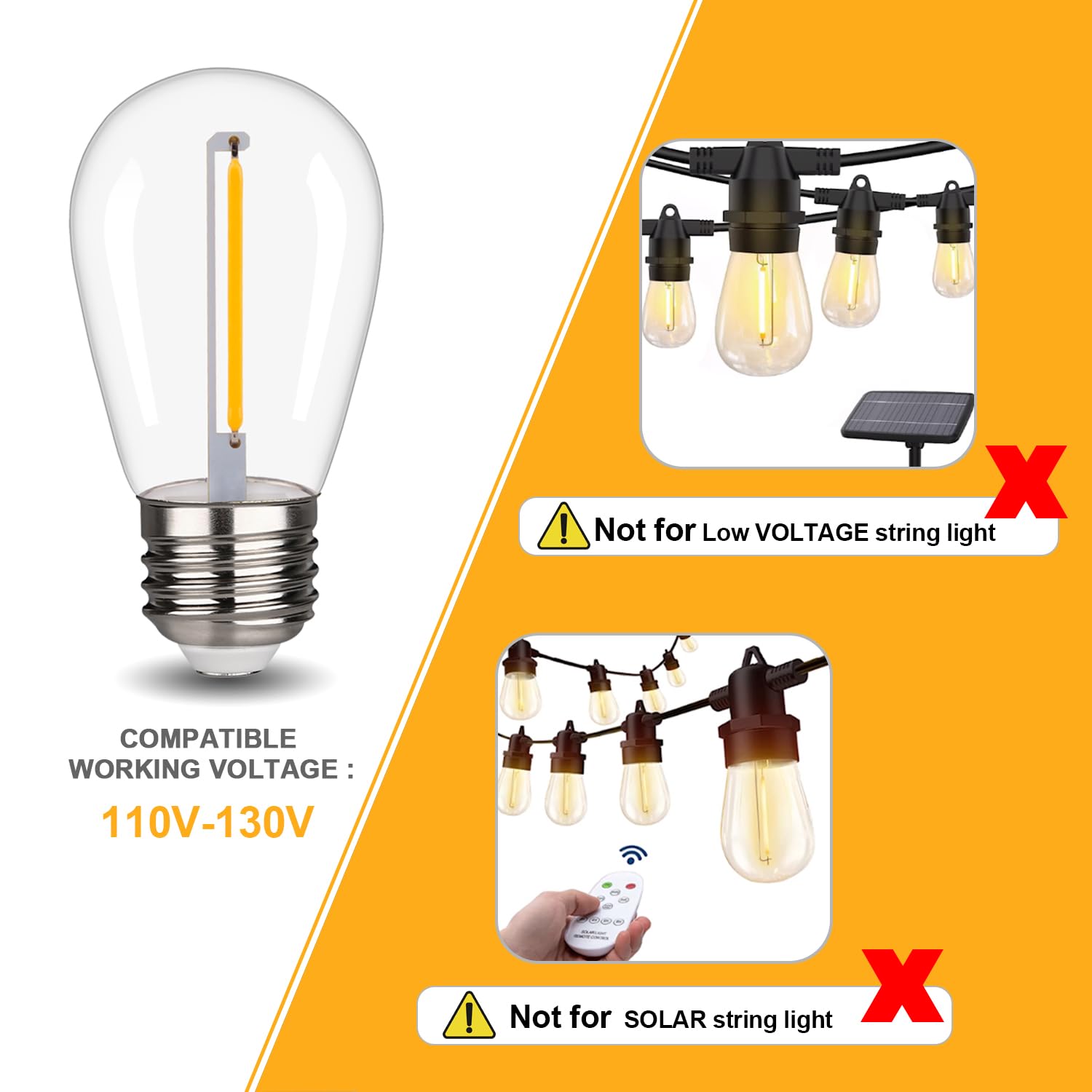 Bort 48Pack S14 Led Replacement Light Bulb, Shatterproof Outdoor String Light Bulbs, 1 Watt To Replace 11Watts Incandescent Bulb
