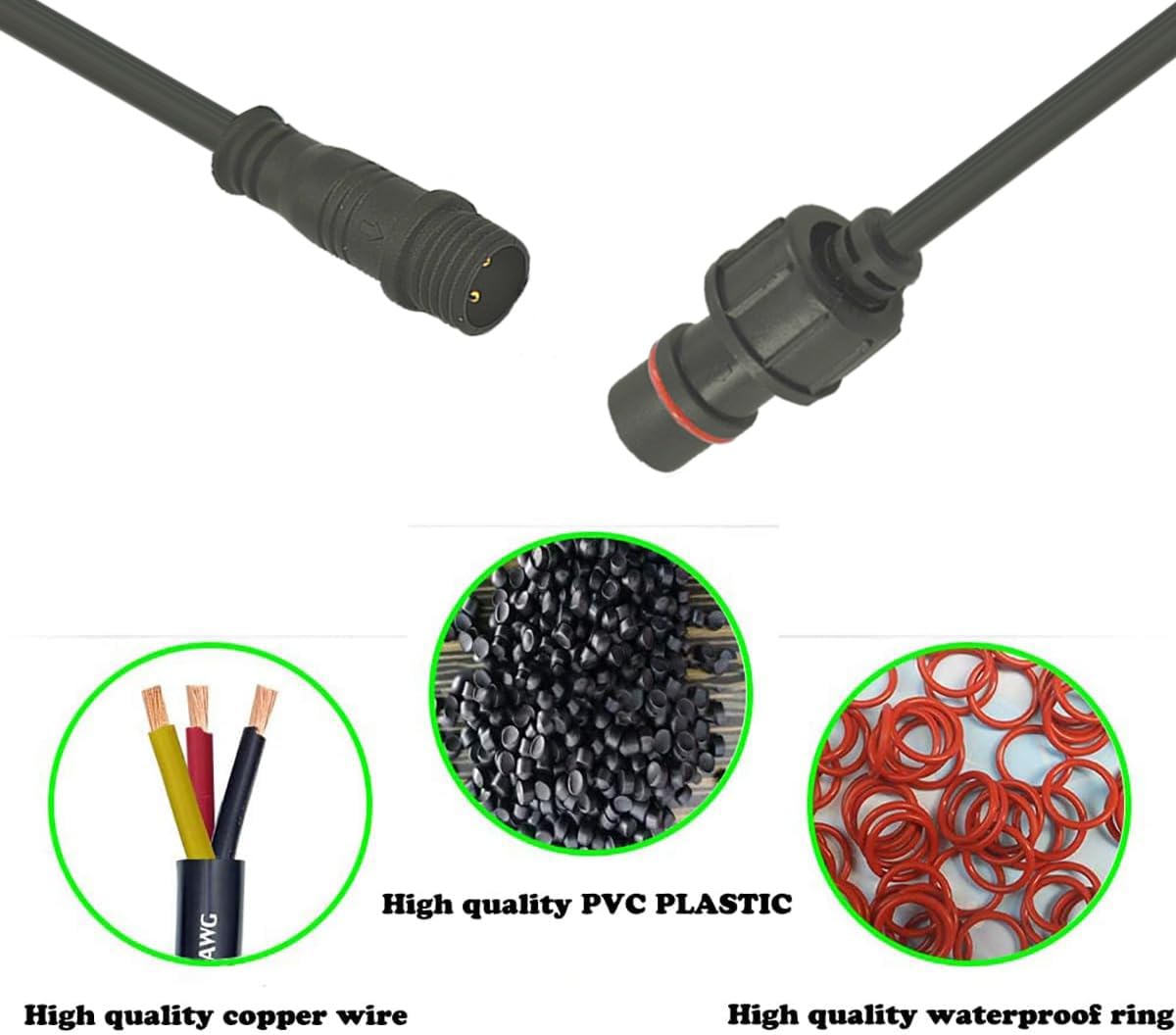 Newnewliu 2Pin Waterproof Connector,2 Wire Electrical Connector,With 20Agw 20Cm Male Female Plug Led Connector,For Car,Truck,Boa