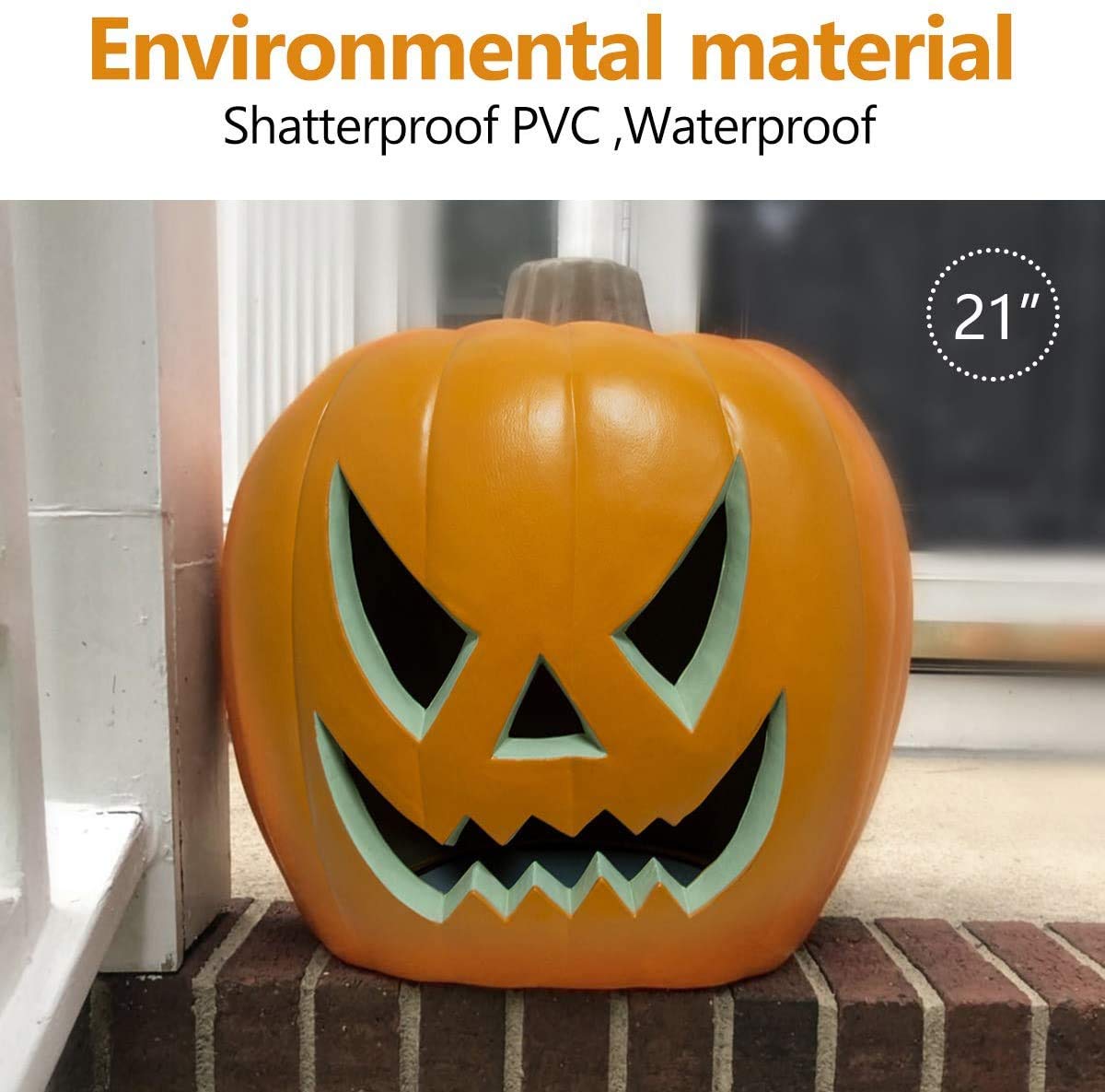 DUNCHATY Halloween Pumpkin Lantern - Large 21in Lighted Decoration, Plastic, 21 Angry Color, LED Bulb for Indoor/Outdoor Use