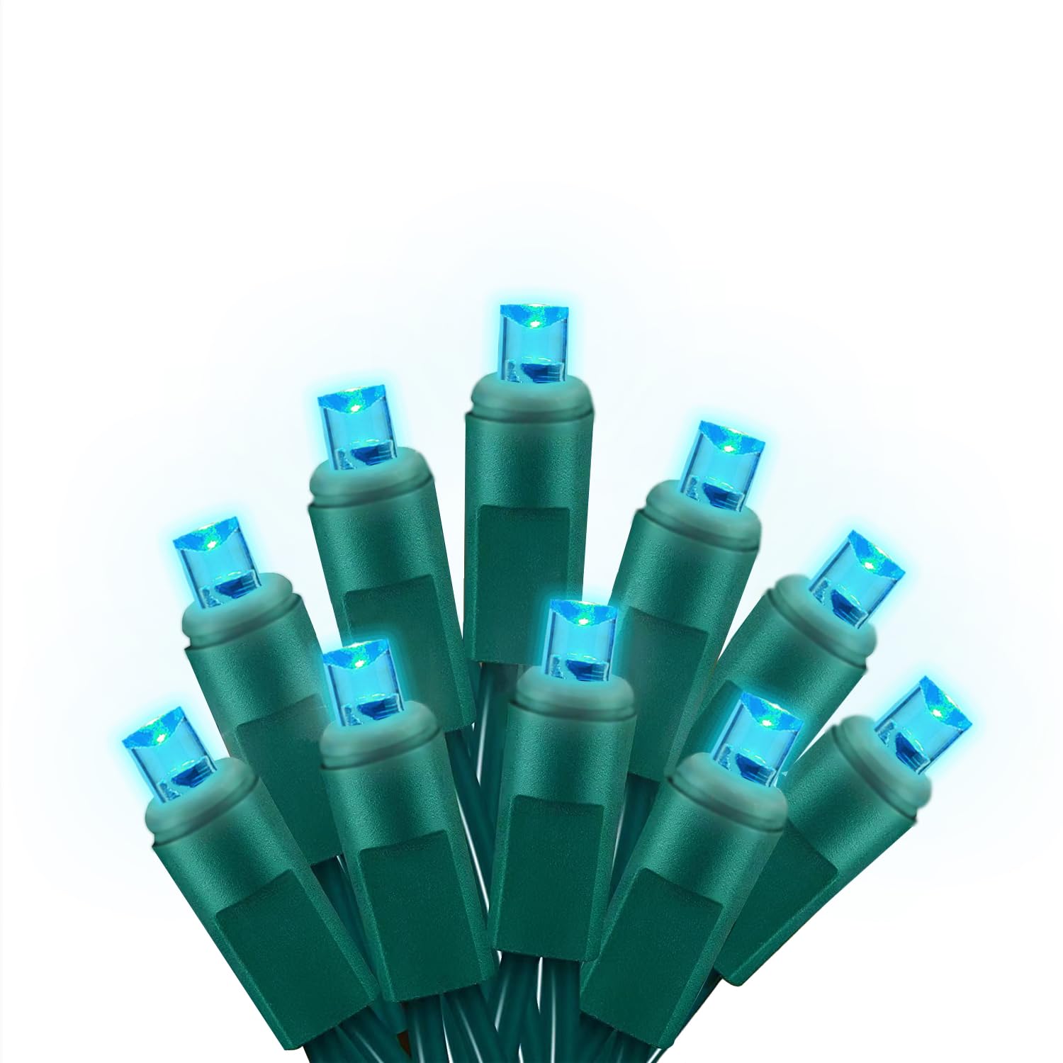 Wominoy 25ft 50 Counts Aqua LED Christmas Lights - Commercial Grade Outdoor Waterproof, Wide Angle Green Wire, Xmas Tree Lights,