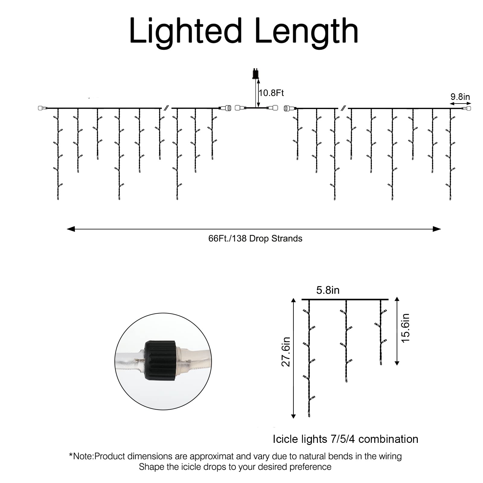 Brightown Icicle Lights Outdoor, 66 Ft 736 Led Icicle Christmas Lights With 138 Drops,8 Modes, Icicle String Lights With Remote