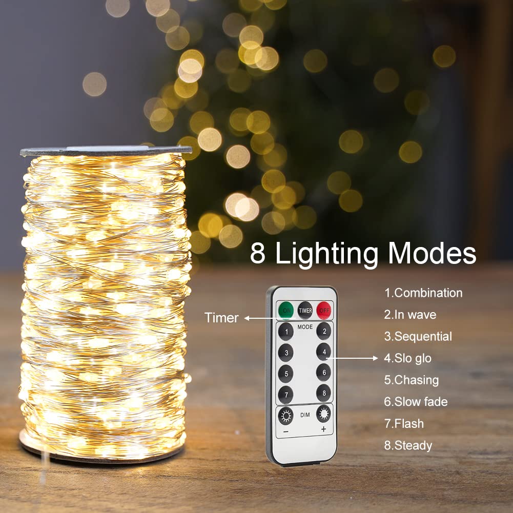 Resnice Led Plug In Fairy String Lights 100Ft Waterproof Warm White String Lights 300 Led Remote Control For Living Bed Room, Backyard, Patio, Garden, Porch, Wedding Or Christmas Decorating