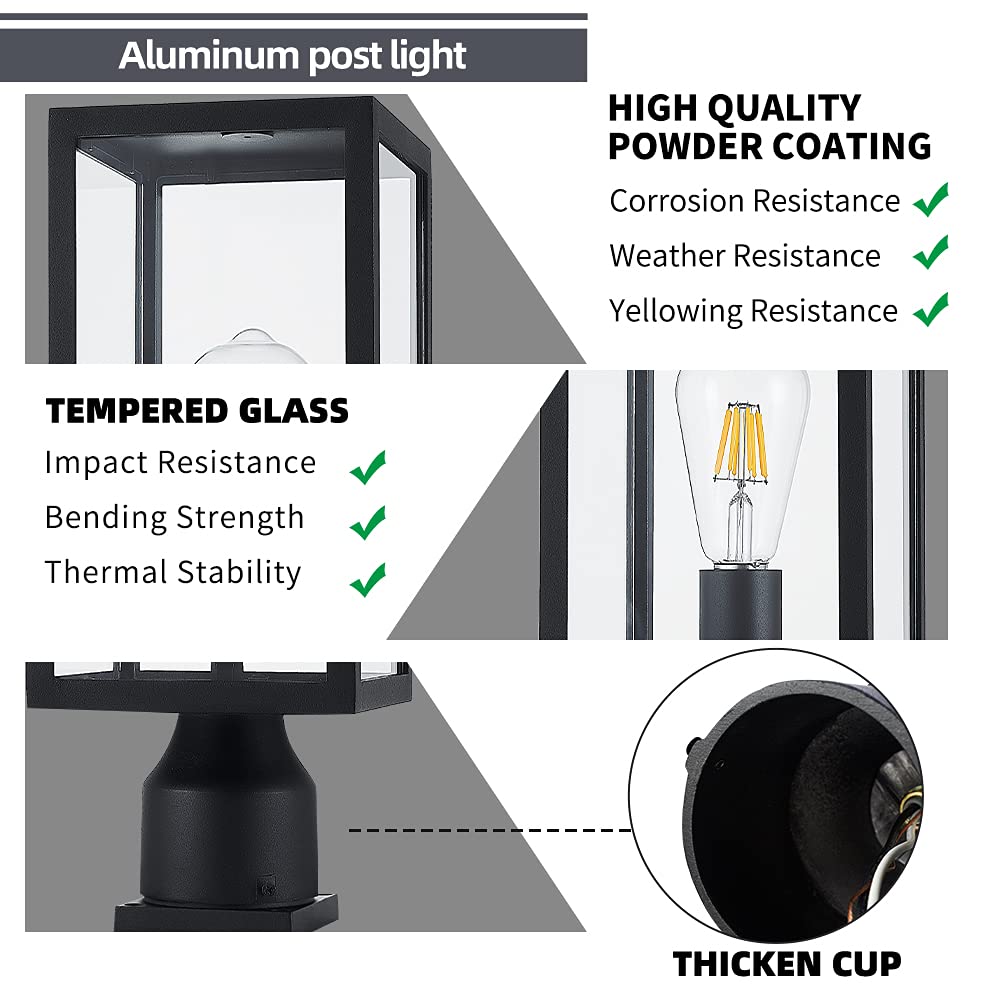 Windben Matte Black Outdoor Post Light Fixture With Pier Mount Base For Gardens And Yards