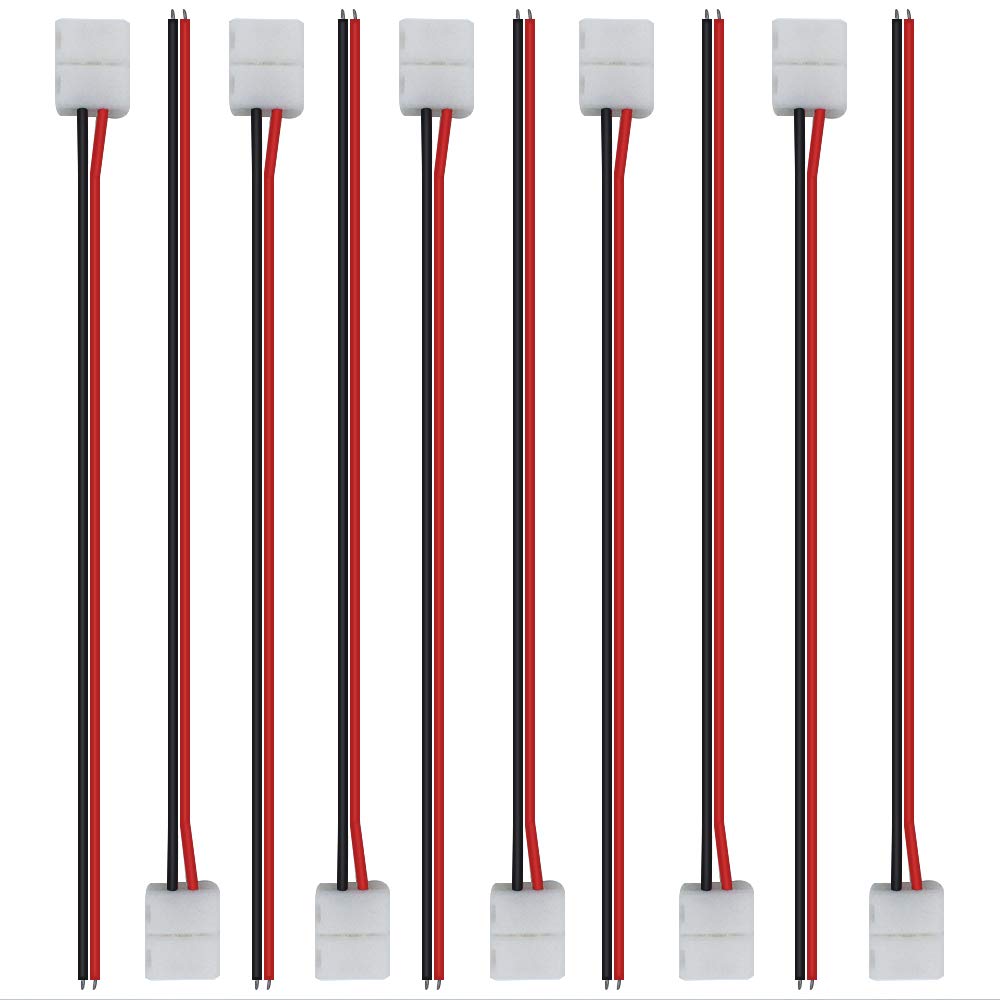 LightingWill 10pcs Pack Strip Wire Solderless Snap Down 2Pin Conductor LED Strip Connector for 8mm Wide 3528 2835 Single Color F