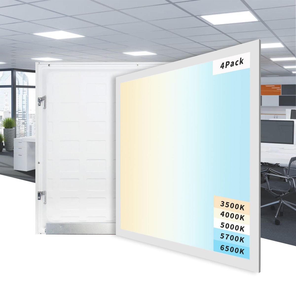 4 Pack 2x2 LED Flat Panel Lights, 5 CCT 5 Power Modes Adjustable LED Ceiling Light, 40W/5000LM Recessed Drop Ceiling Lights Fixt