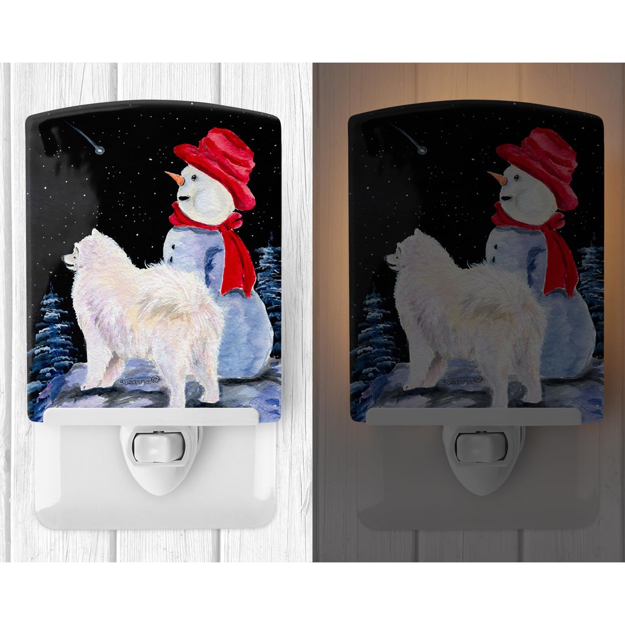Caroline'S Treasures Ss8572Cnl Samoyed Ceramic Night Light Compact, Ul-Certified, Ideal For Bedroom, Bathroom, Nursery, Hallway, Kitchen, 6X4X3, Multicolor