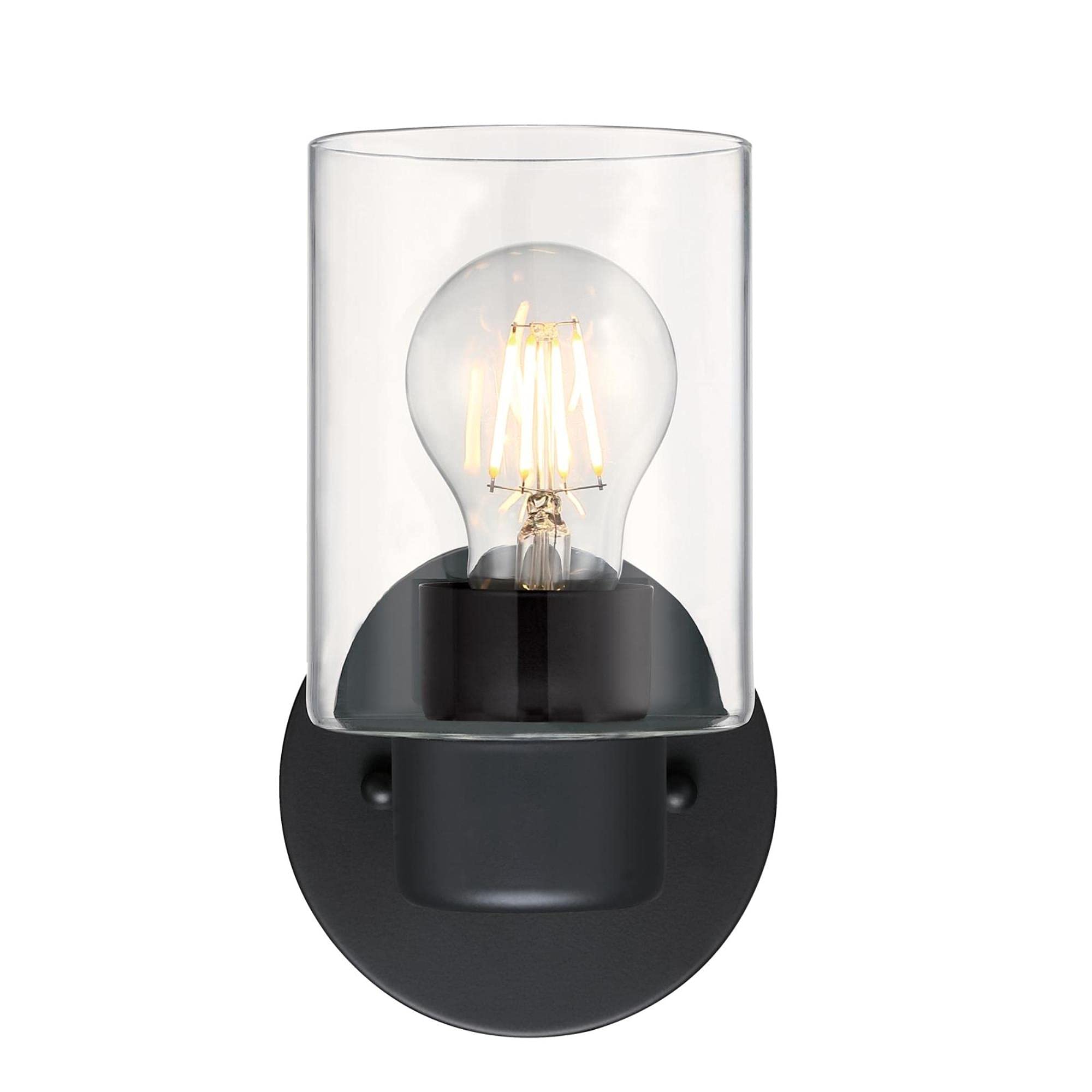 Westinghouse Sylvestre One-Light Indoor Wall Light Fixture, Matte Black, Clear Glass, Model 6115500