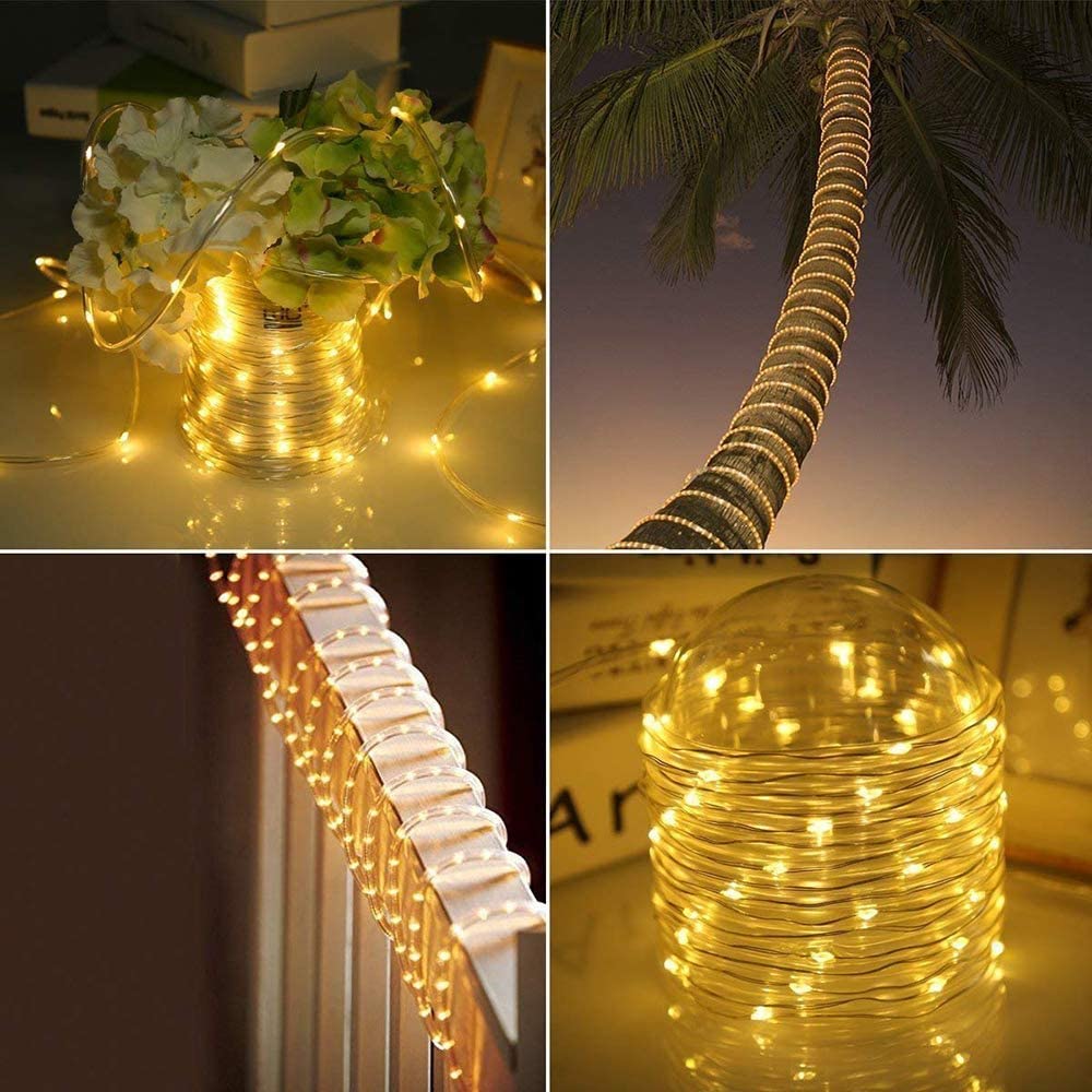 LiyuanQ 300 LED Solar Rope Lights - 99 FT, Waterproof, Warm Yellow, 8 Modes, Decorative for Fence & Patio