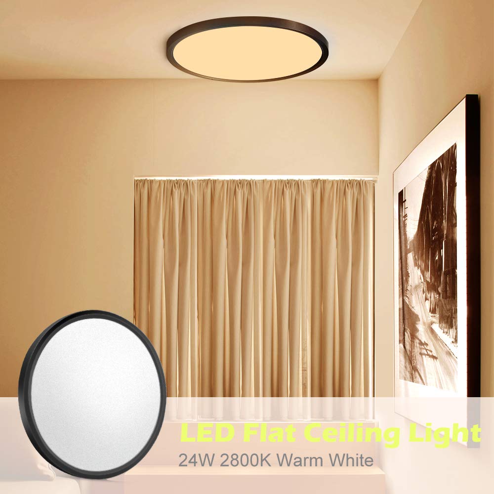 Led Flush Mount Ceiling Light Fixture, 12 Inch 24W (240W Equivalent) 2800K Warm White, 3200Lm, Flat Modern Round Lighting Fixtur