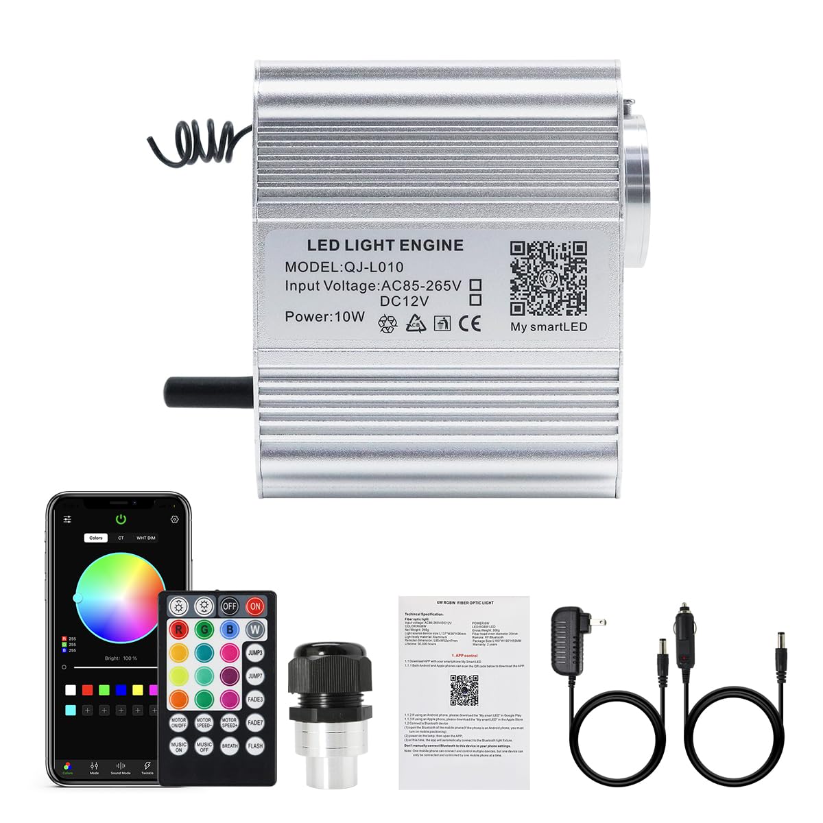 AKEPO Fiber Optic Light Engine, 10W Twinkle, APP Control, Music Activated, Color-changing, Model QJ-L010