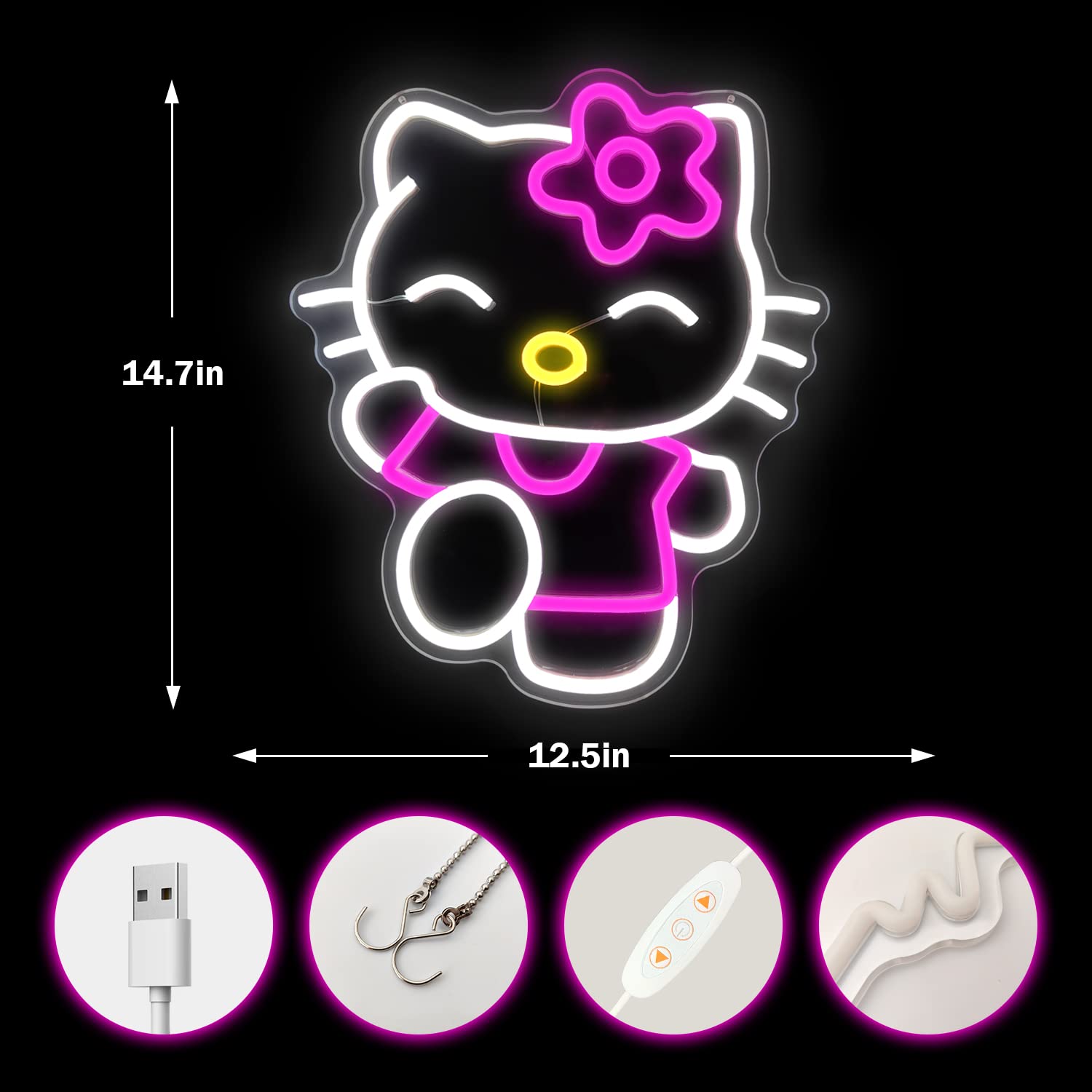 Cheunyar Neon Sign - Dimmable Kitty Decor Light, 14.7inx12.5in, Colorful Acrylic, Ideal for Girls Room, Birthday Gift