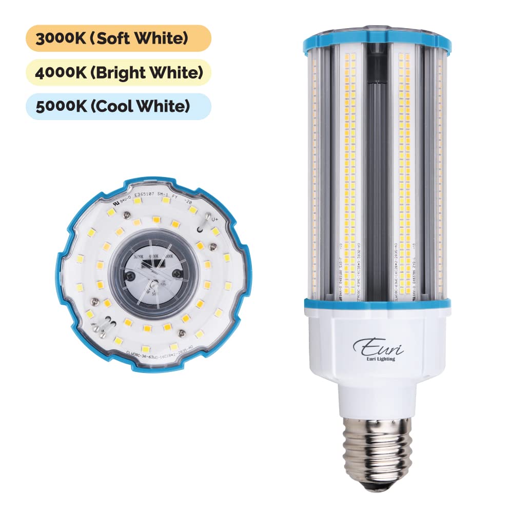 Euri Lighting Ecb63W-303Sw, Led Corn Bulb, Cct (3K, 4K, 5K) & Wattage Tunable (63W, 54W, 36W), 135-150Lm/W, 100~277Vac, Step Dim