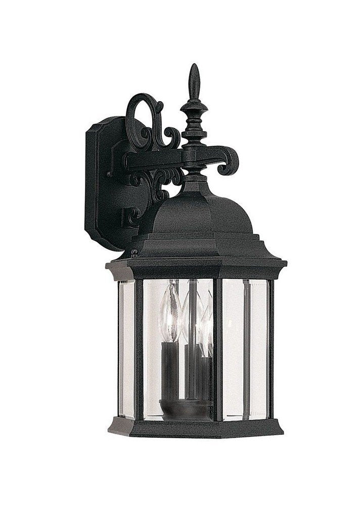 DESIGNERS FOUNTAIN Devonshire Outdoor Wall Lantern Sconce, 19 Inch, Black, Aluminum, Model 2981-BK, Clear Glass for Porch and Garage
