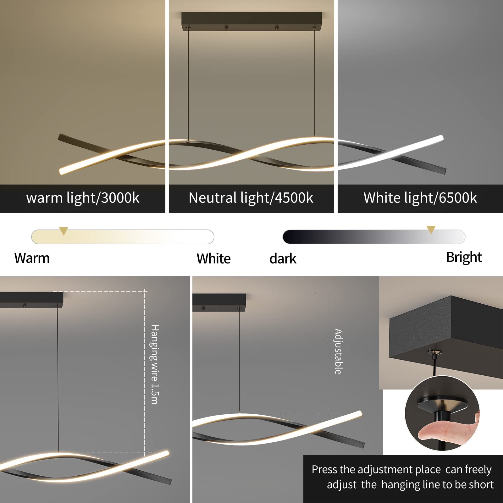 Matven Modern Ceiling Chandelier Light, Acrylic Anti Flicker Pendant Lamp With Remote Control Dimmable 3 Color Mode & Brightness (Warm Cool Neutral Light) For Kitchen Bar Walnut