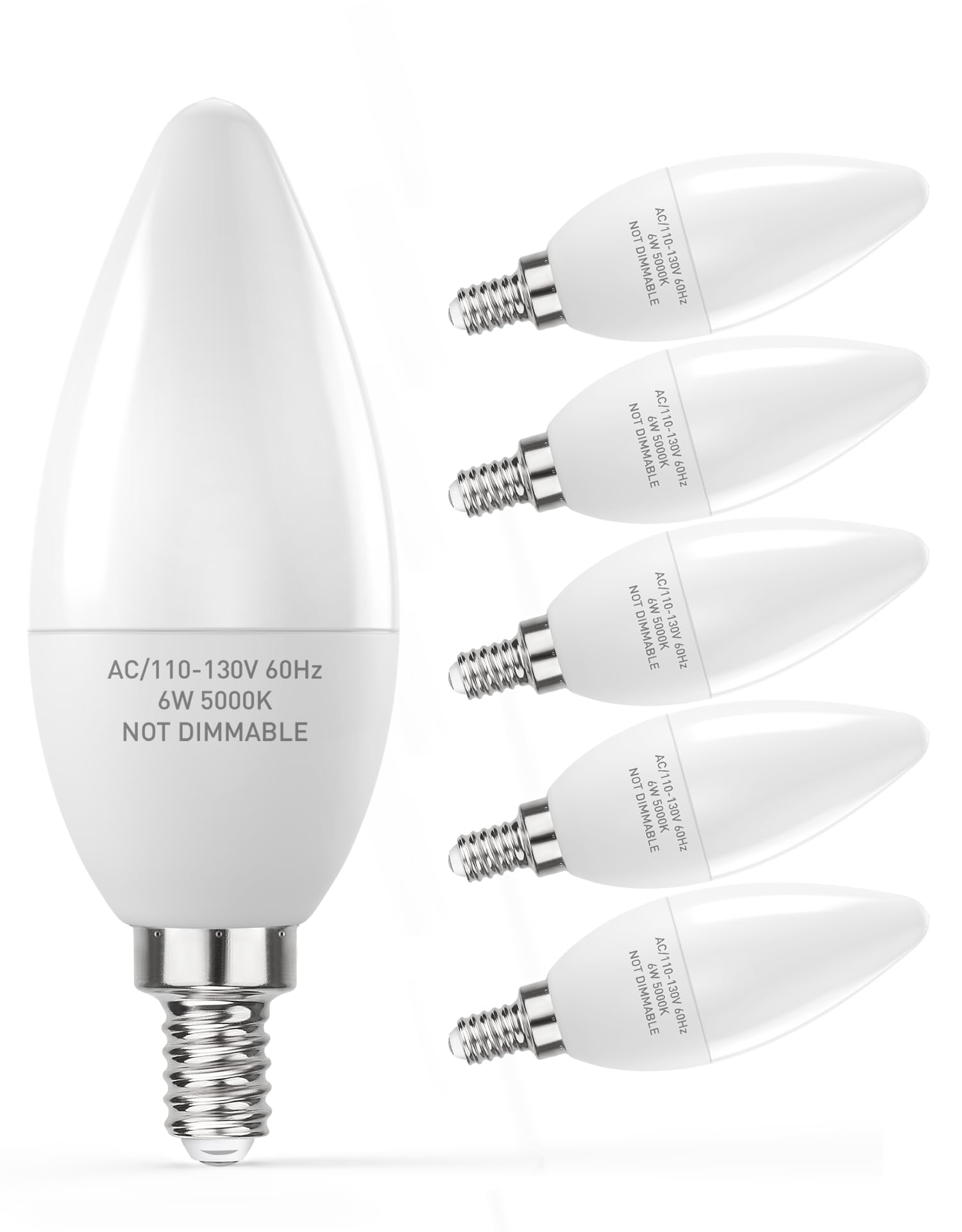 PARTPHONER E12 Base LED Light Bulbs 6W Non-Dimmable 600 Lumen Pack of 6 5000K Daylight White