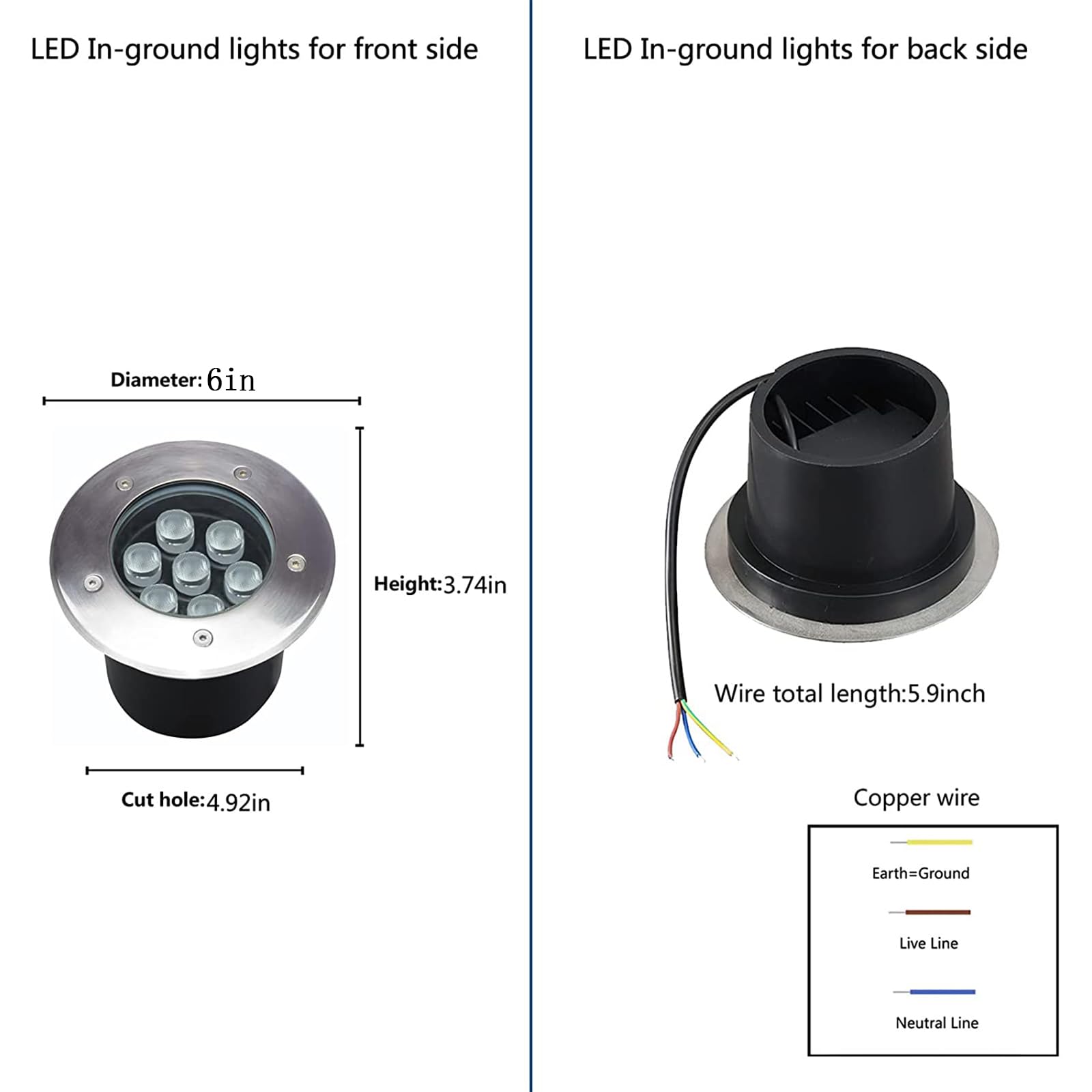 GOCuces Outdoor In-Ground Well Lights, 7W Waterproof Landscape Lighting, 6500K High Brightness, Pack of 4, White, Model GC-UD