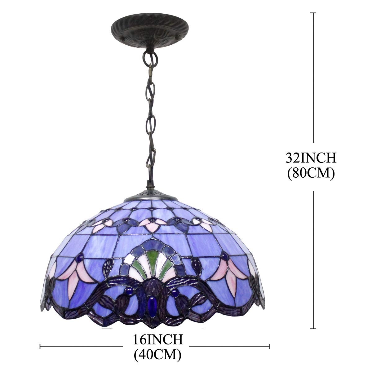 WERFACTORY Tiffany Pendant Lamp Blue Purple Stained Glass 16 Inch Wide 40 Inch Height S003C Series