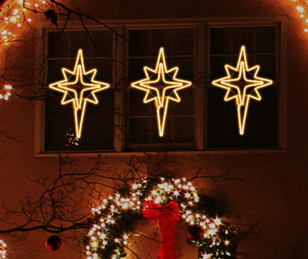 LAMPHOME 360 LED Bethlehem Star Neon Motif - 25"x16", Warm White, PVC, Waterproof Outdoor Christmas Decoration, Model L8075-25