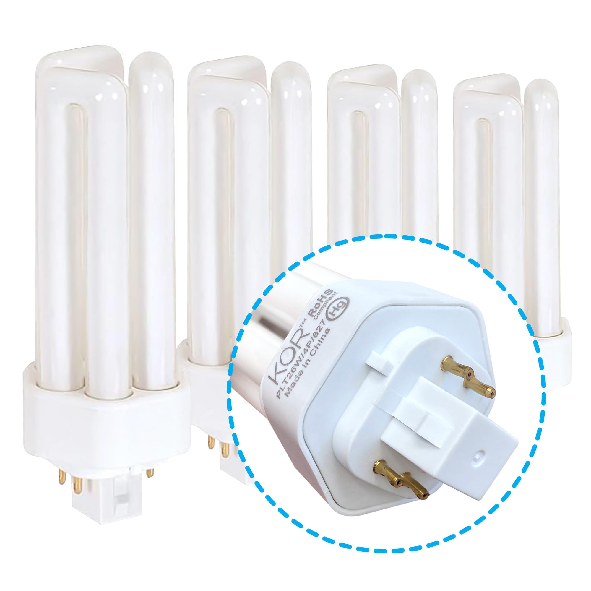 KOR (Pack of 4 26 Watt Triple Tube - GX24Q-3 (4 Pin) Base -3500K White - CFL Light Bulb - Philips 268243 PL-T 26W/35/4P/ALTO - GE 97616 F26TBX/835/A/ECO
