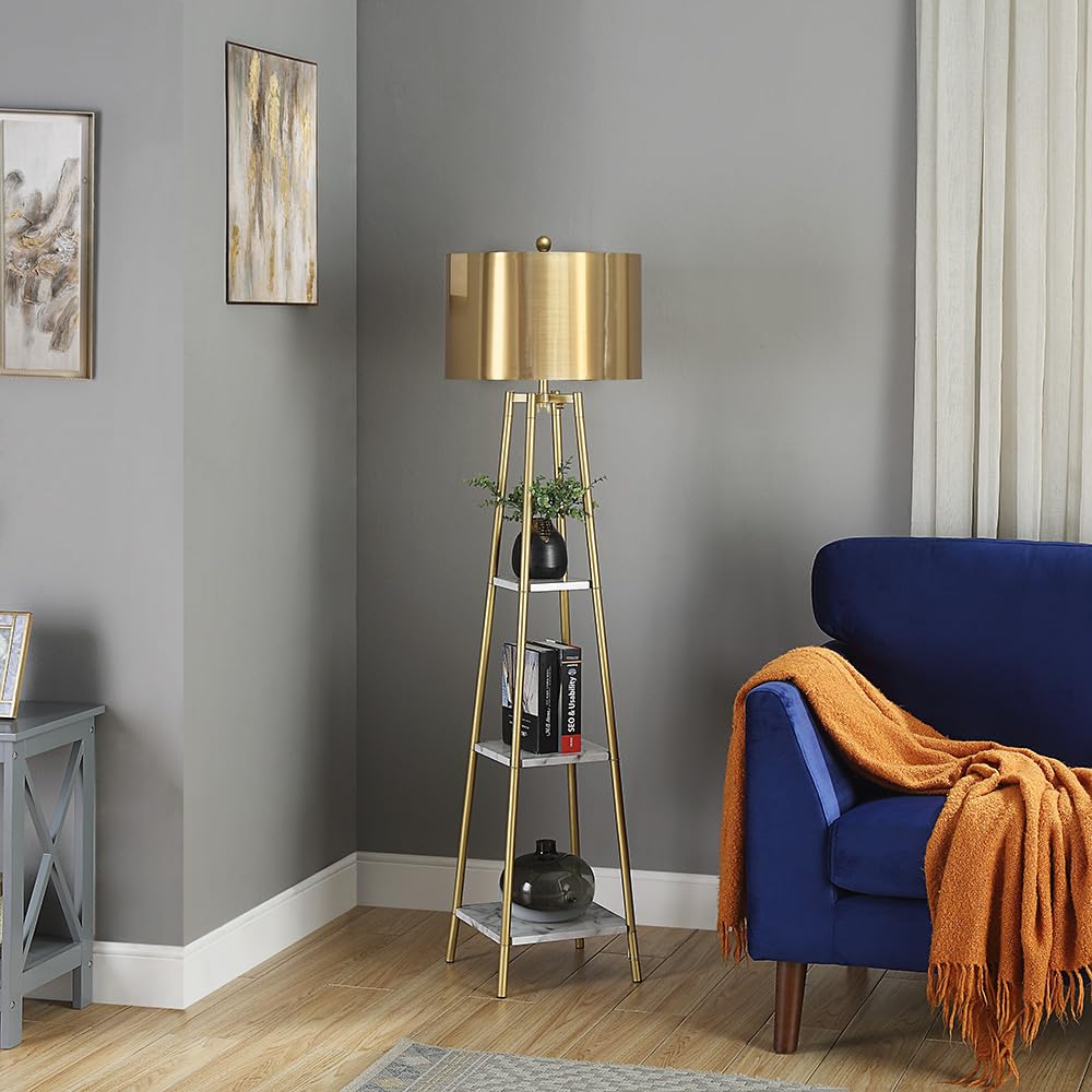 ROSEN GARDEN Floor Lamp, Modern Tall Pole Light with Gold Shade, Metal and Marble, Accent Lighting for Living Room and Bedrooms, Model LT7026
