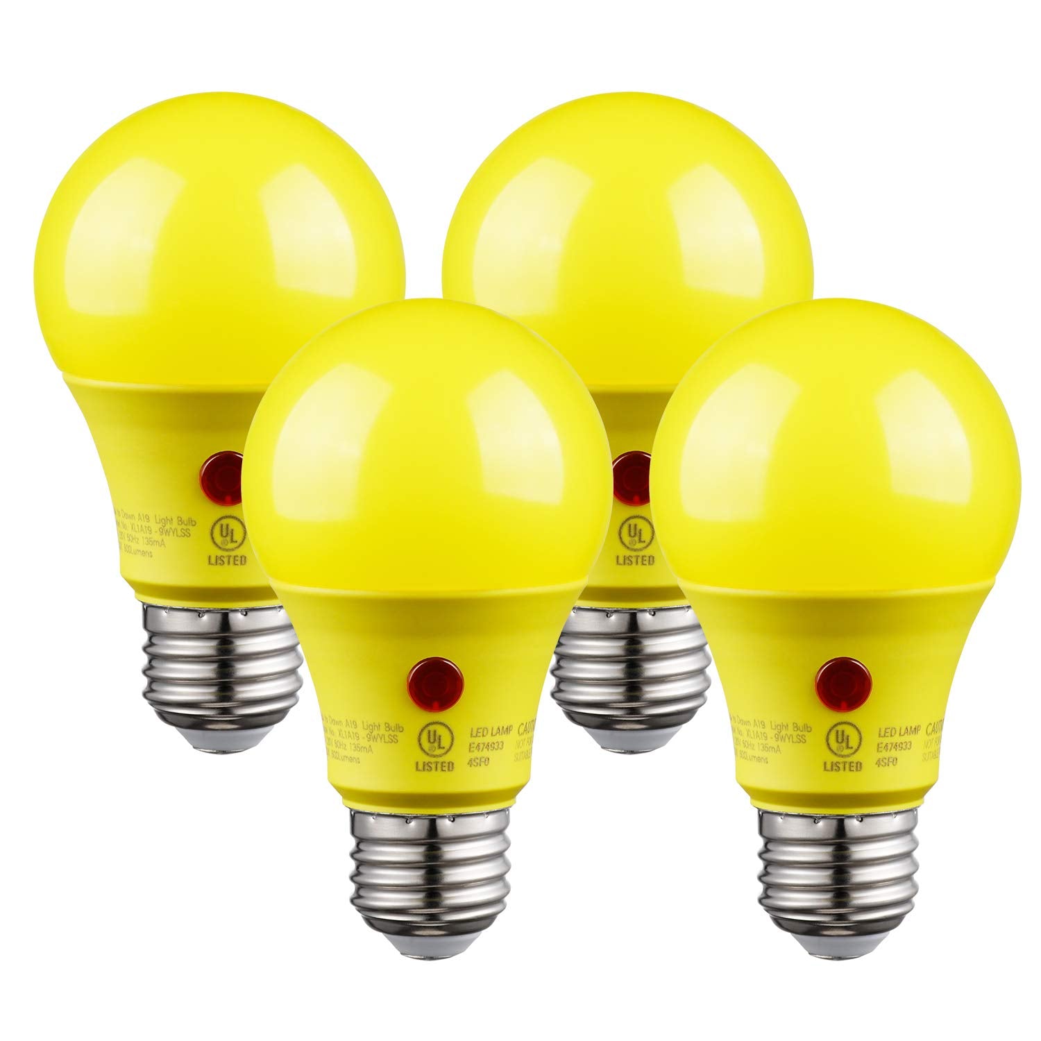 TORCHSTAR LED A19 Light Bulb, 9W 2700K Soft White, Dusk to Dawn, Yellow, UL Listed, 4 Count