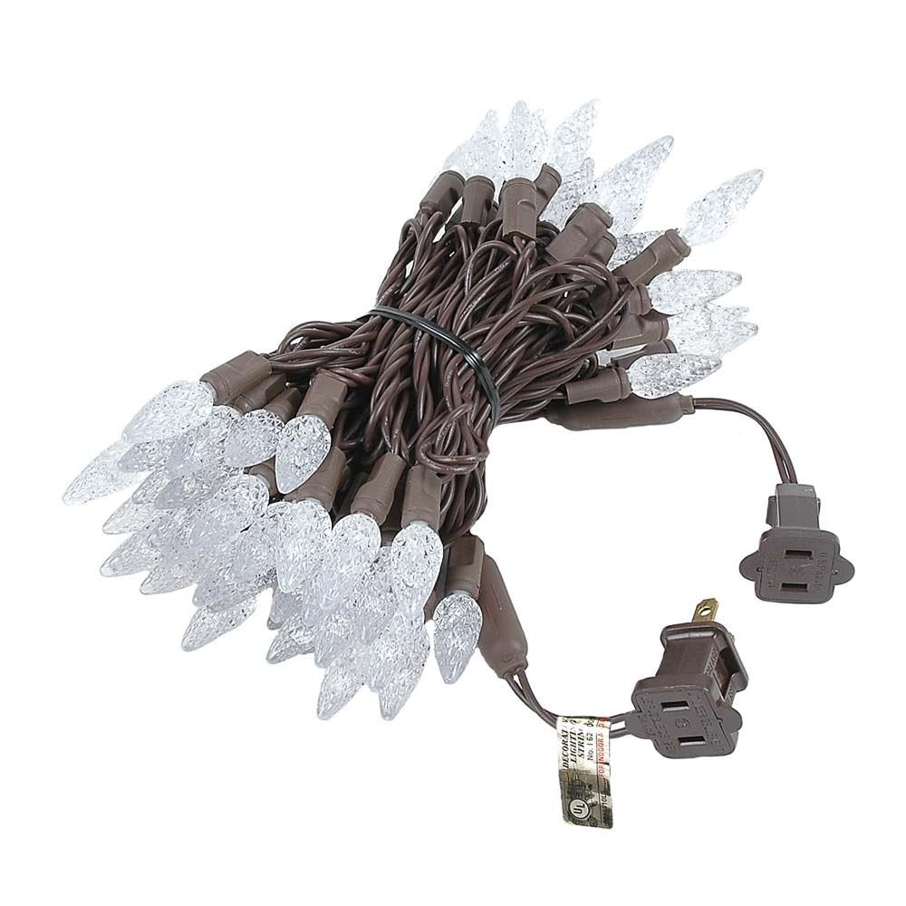 Novelty Lights 24FT C6 LED Christmas String Lights, 70 LEDs, Pure White, Brown Wire, Model MRD-35B-2, Outdoor Use