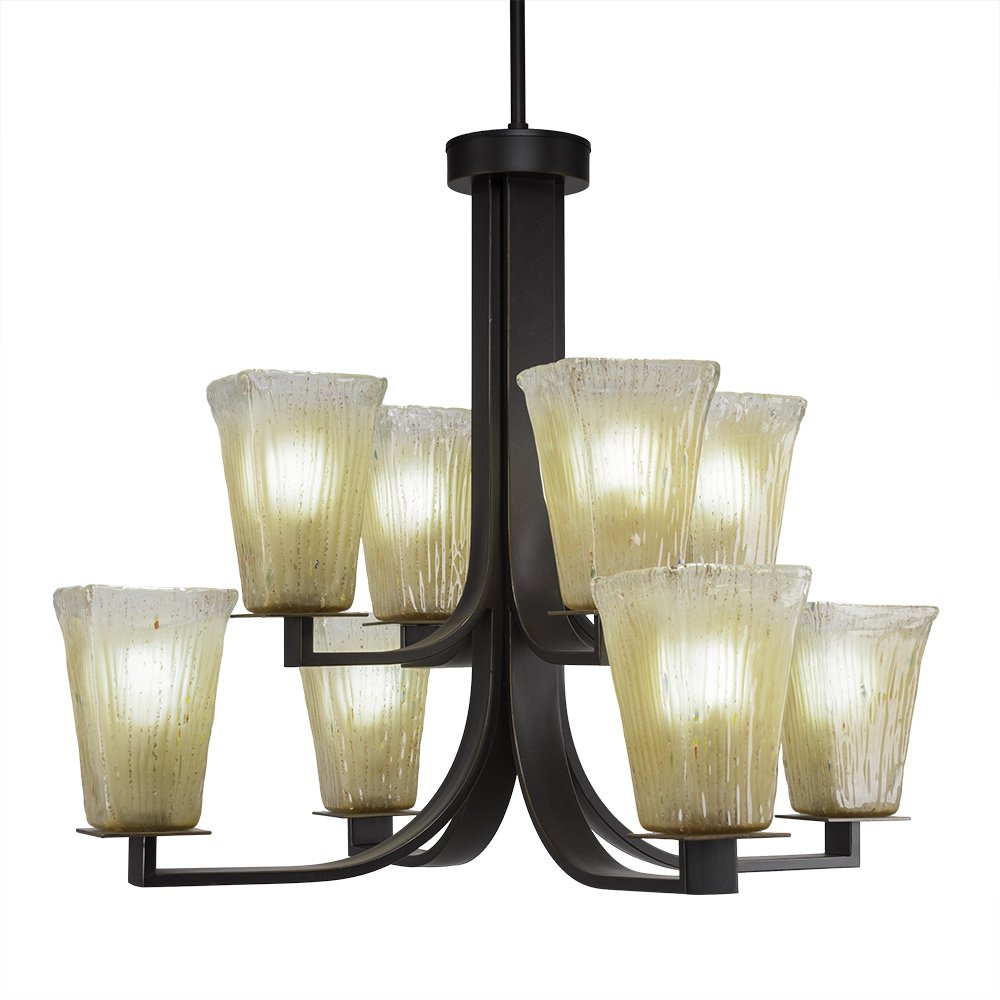 Toltec Lighting 578-DG-630 Apollo 8 Light Chandelier with Hang Straight Swivel with 5&quot; Square Amber Crystal Glass, 21.85&quot; x 27&quot; x 23&quot;, Dark Granite Finish