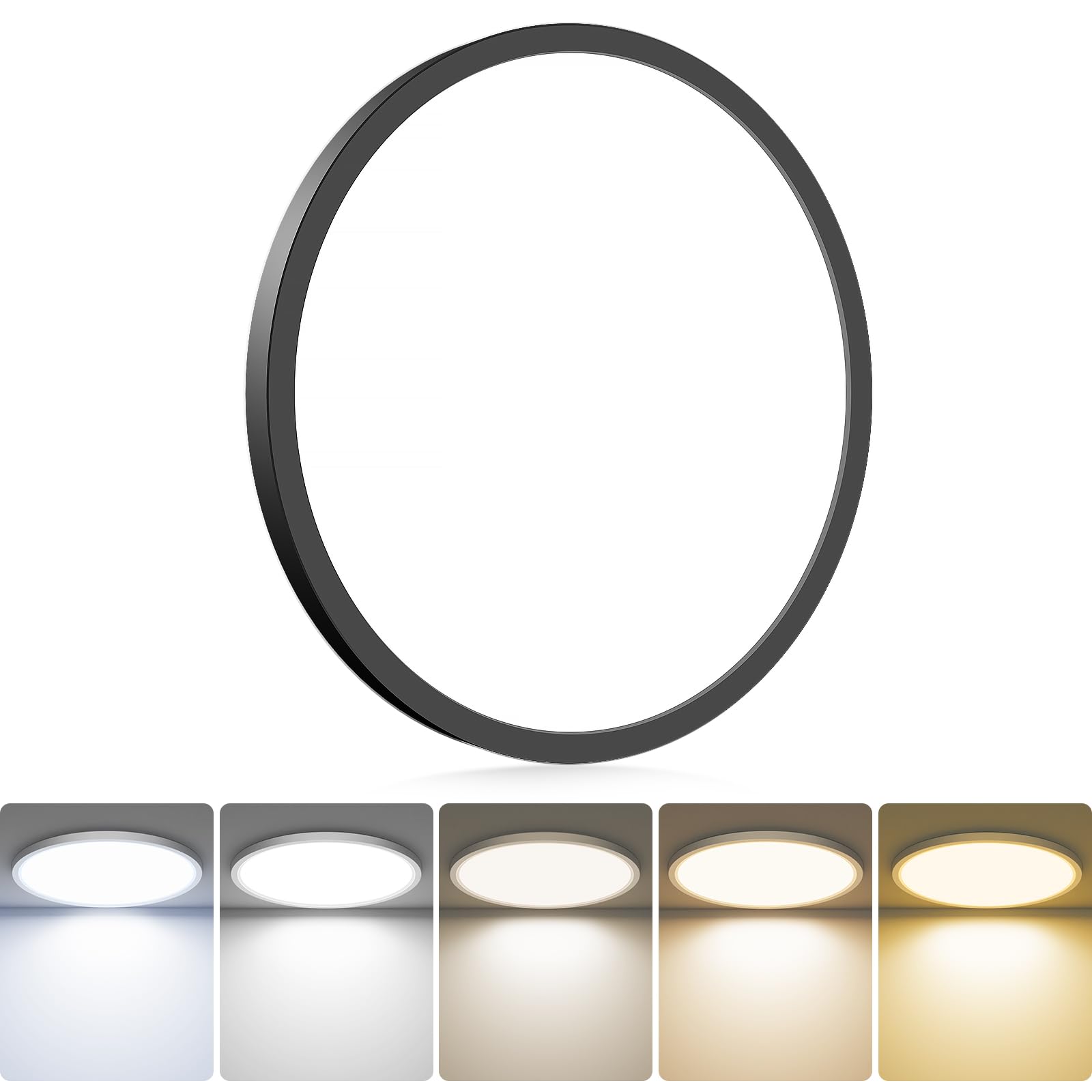 hepside 1Pack LED Flush Mount Ceiling Light Fixture  13Inch 24W  Dimmable&3000K/3500K/4000K/5000K/6500K Adjustable Low Profile Ceiling Lights  Round Flat Ceiling Light for Kitchen Hallway-Black