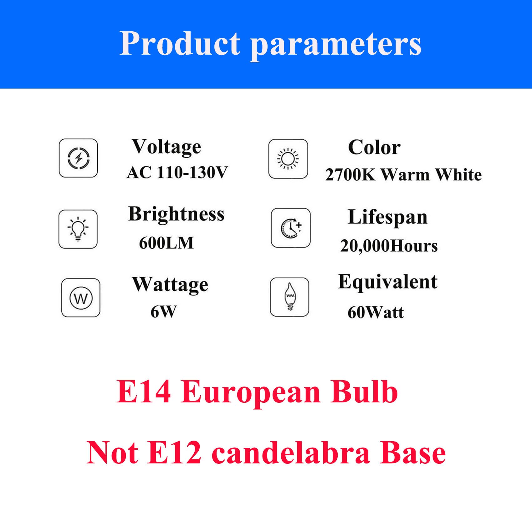 Beonllay E14 6W LED Bulb, Dimmable 2700K Warm White, Glass, 600 Lumens, C35 Model, 4 Pack