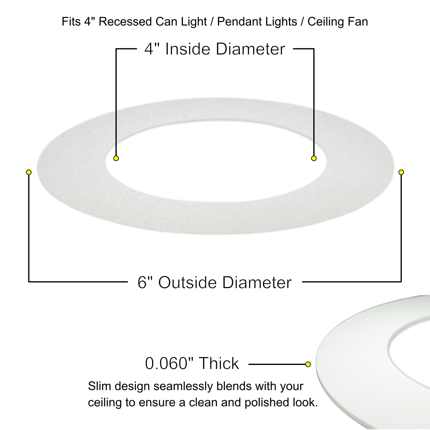 Lighting Plastics of Minnesota 6 Pack Trim Ring for 4in Recessed Can Light, 6in Diameter, White, Plastic, Model GR-WHT06-6X4