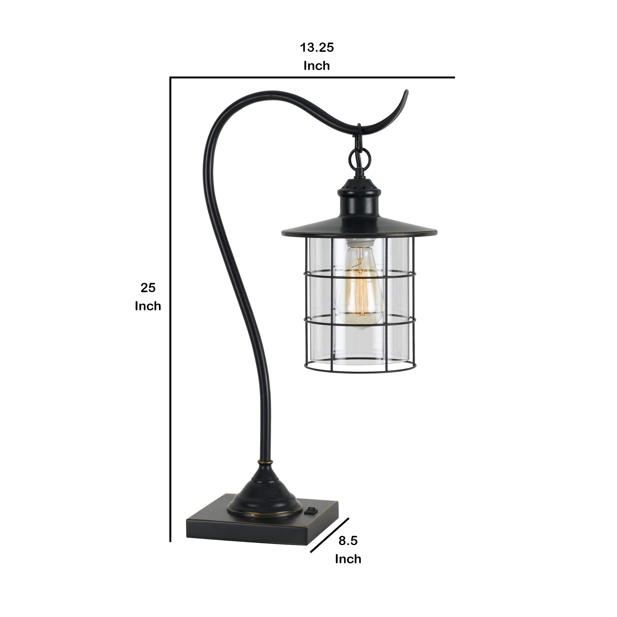 Benjara Bm233413 25 In. Metal Downbridge Design Desk Lamp With Caged Shade, Dark Bronze