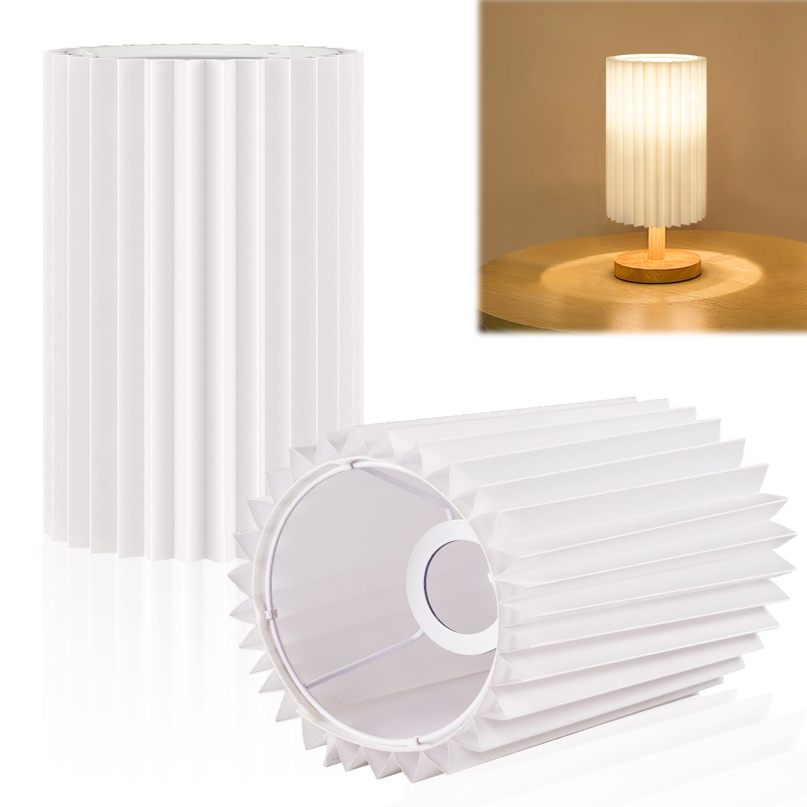 Xcofzob White Drum Lamp Shades Set Of 2, Pleated Linen, 9.4&quot;X5.9&quot;, Modern