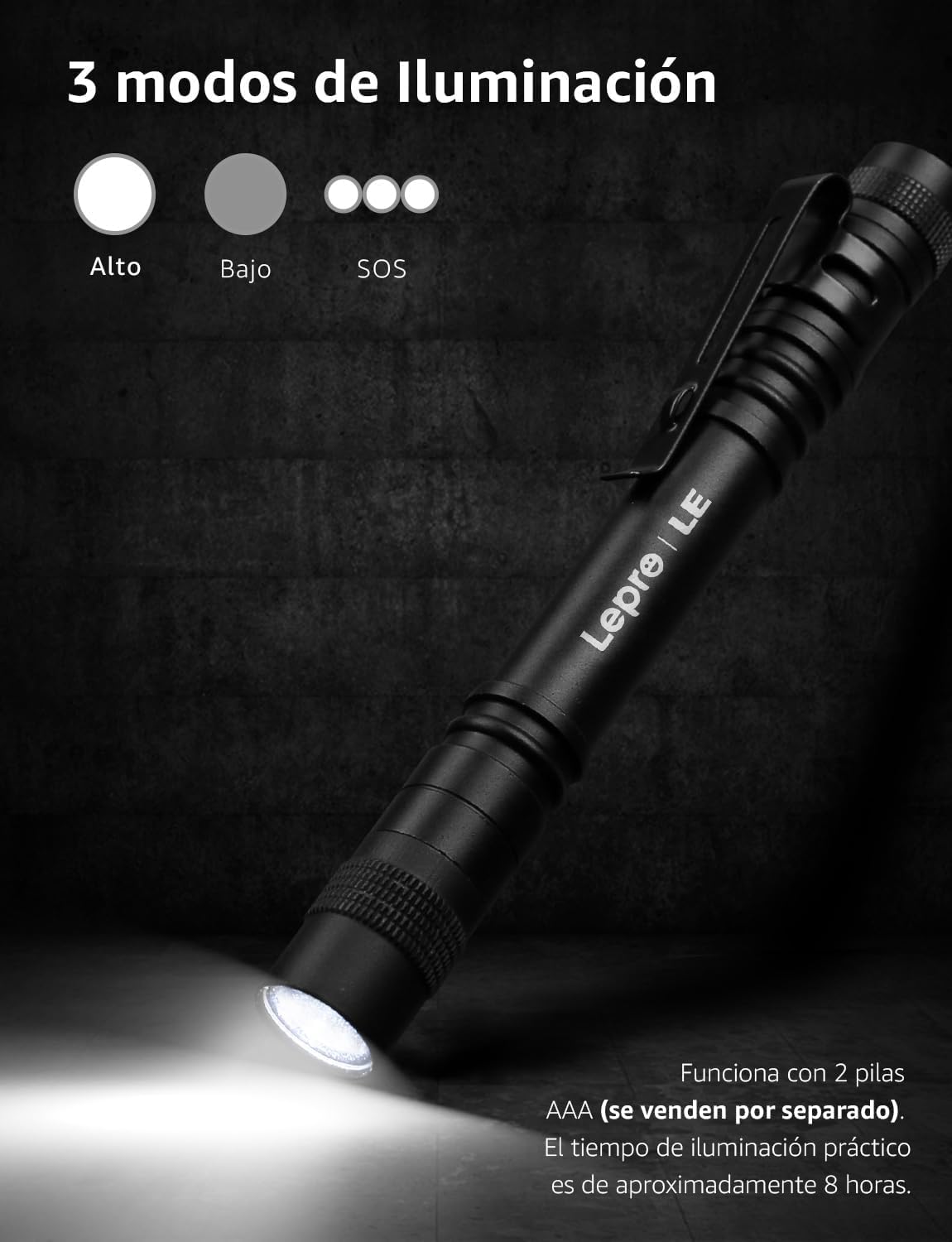 Lepro Mini LED Pen Flashlights, Waterproof Aluminum, Black, 2 Pack, Model 120023-2