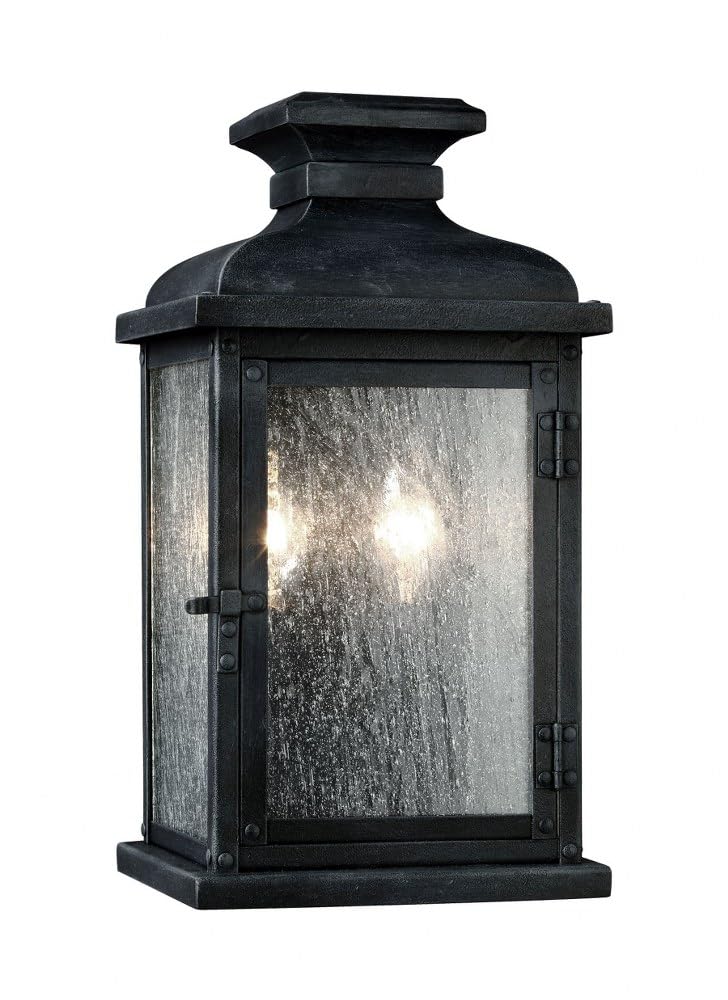 Generation Lighting OL11100DWZ Pediment Small Two - Light Outdoor Lantern Oustide Fixture, Dark Weathered Zinc Finish