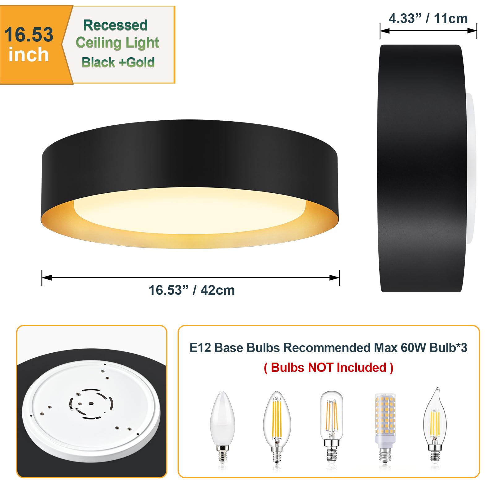 Goomavi Modern Flush Mount Ceiling Lights,Minimalist 16.5In Round Close To Ceiling Light Fixtures,Black And Gold Metal Ceiling L