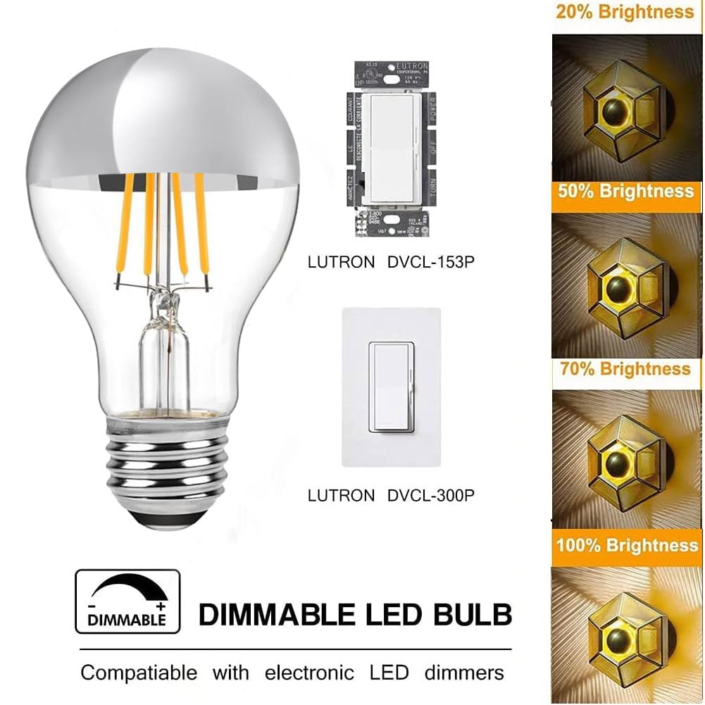 Ldchiuen Half Chrome Led Light Bulb 4W (40 Watt Equivalent), Dimmable A19 E26 2700K Warm White Decorative Edison Bulb, Silver Mi