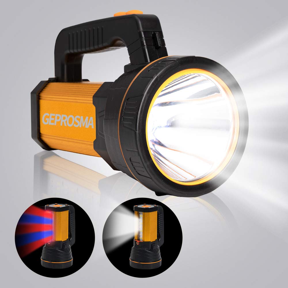 Geprosma Powerful Led Flashlight High Lumens Usb C Rechargeable,Super Bright Handheld Spotlight,Strong Metal Flashlight Large/Lo