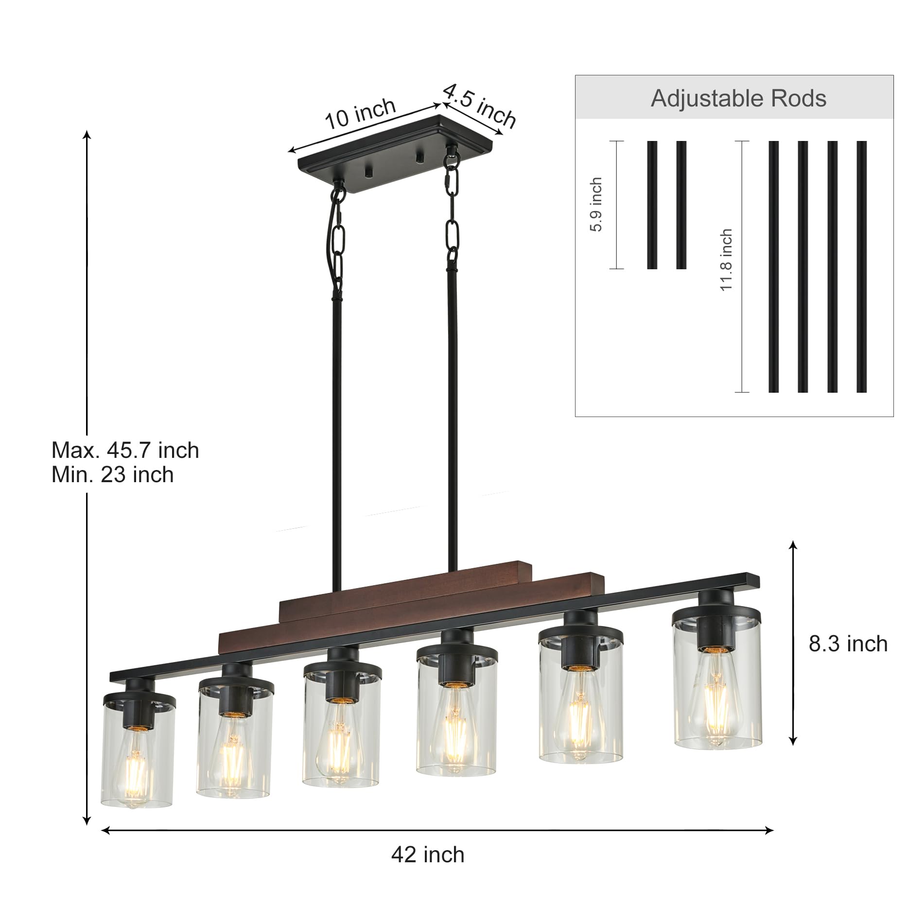 TWIG Farmhouse Chandelier 6-Light Pendant Light Fixture Matte Black for Dining Room and Kitchen Island