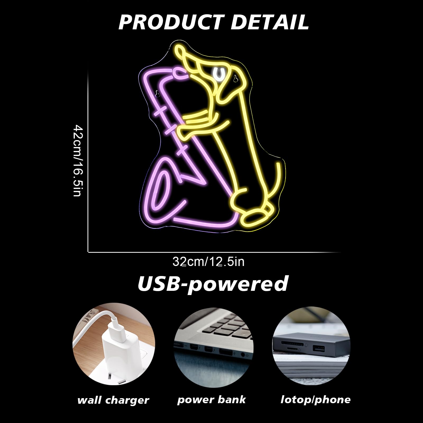 JURONGYILU LED Neon Sign, Jazz Dachshund with Saxophone, USB Powered, 16.5inx12.5in, Colorful Acrylic, Model HZ-WX-NL