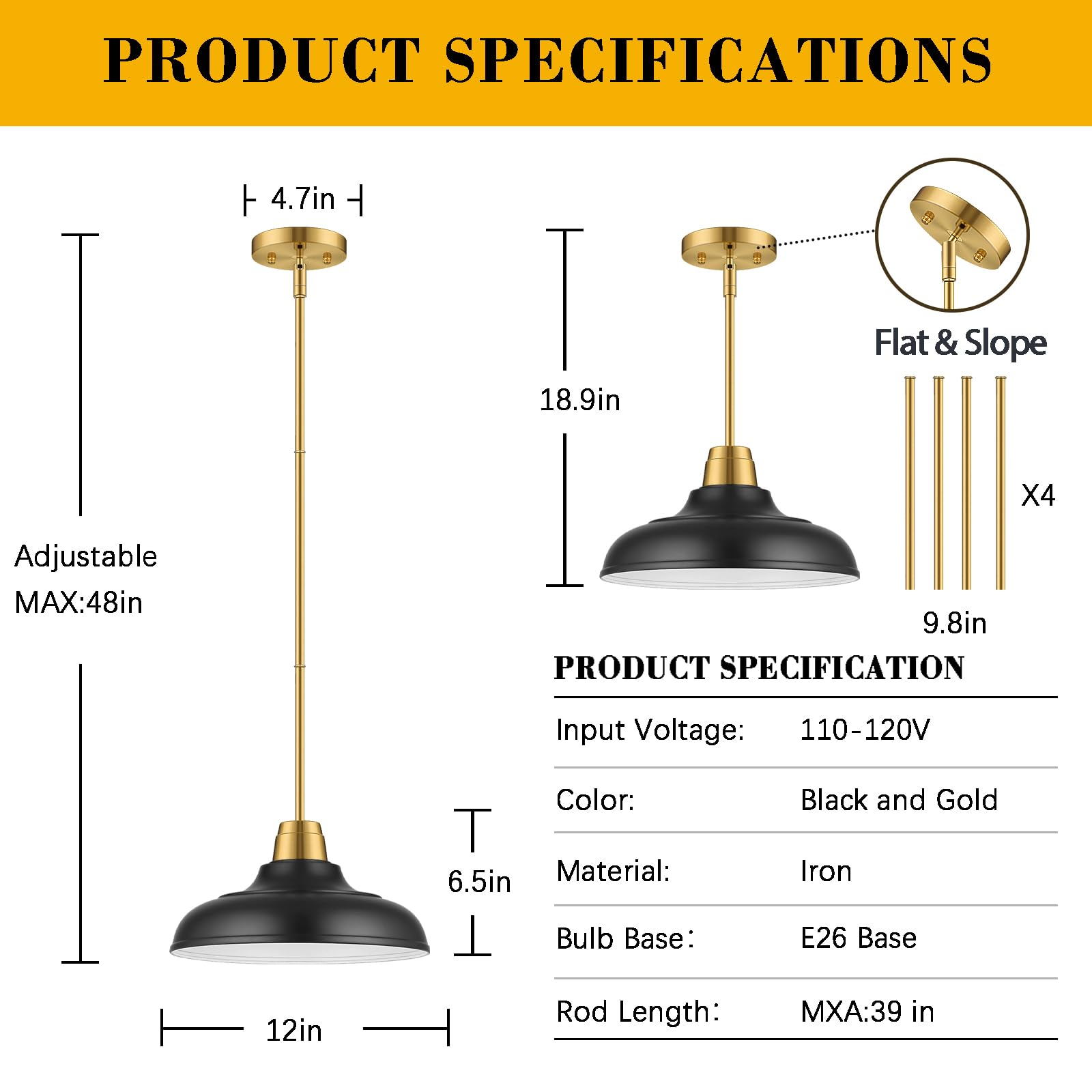 Qianzhan Black And Gold Pendant Lights Kitchen Island, 2Pack Matte Black Pendant Lighting Gold Modern Metal Hanging Ceiling Ligh