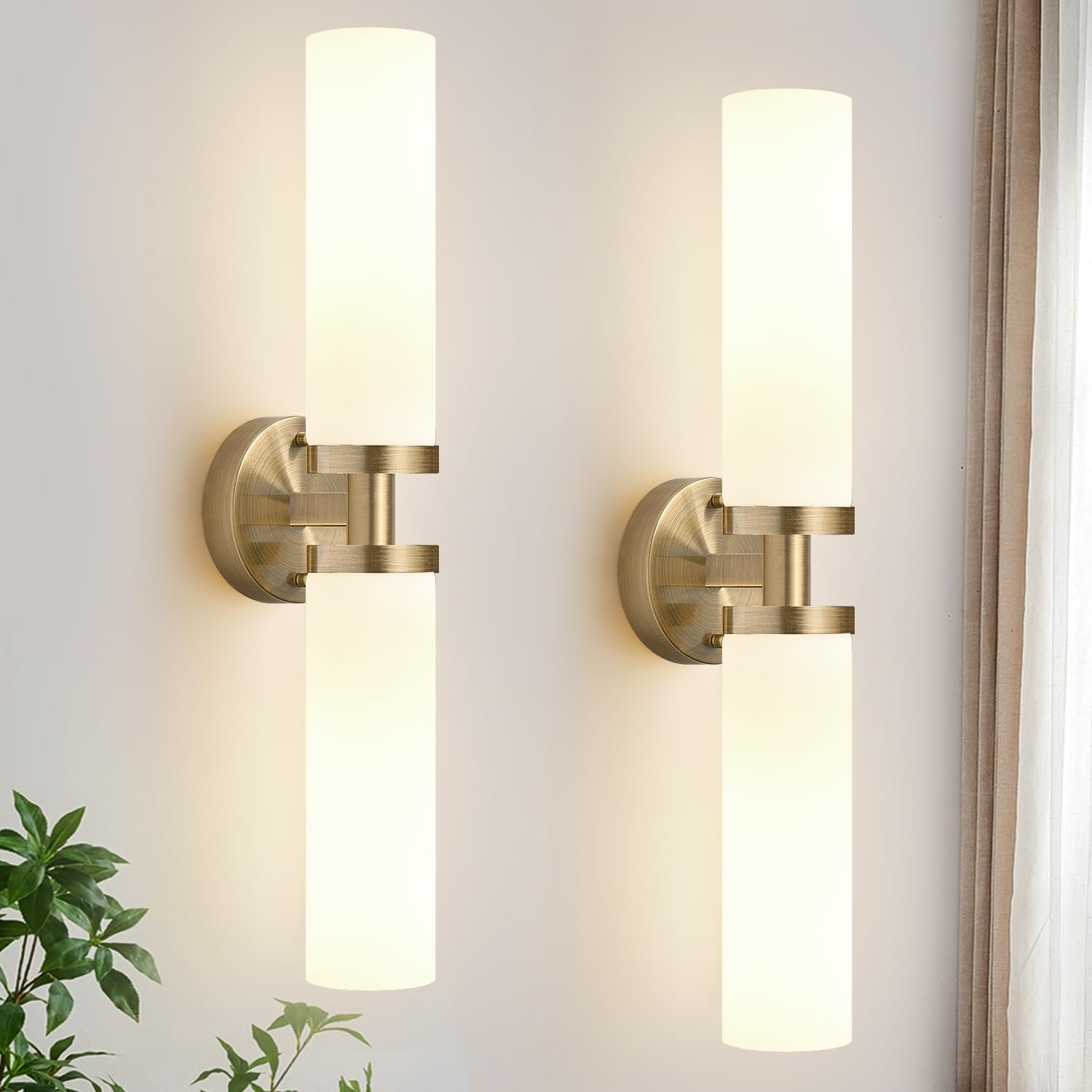 Indoi Wall Sconces Set of Two  Hardwired Brass Bathroom Sconces Wall Lighting with Milky White Glass  Modern Sconces Wall Decor Set of 2 Bathroom Light fixtures for Mirror Living Room Hallway Bedroom