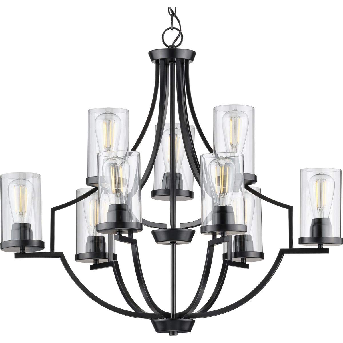 Progress Lighting Lassiter Collection 9-Light Clear Glass Modern Chandelier Light Matte Black, 29.00X32.00X32.00