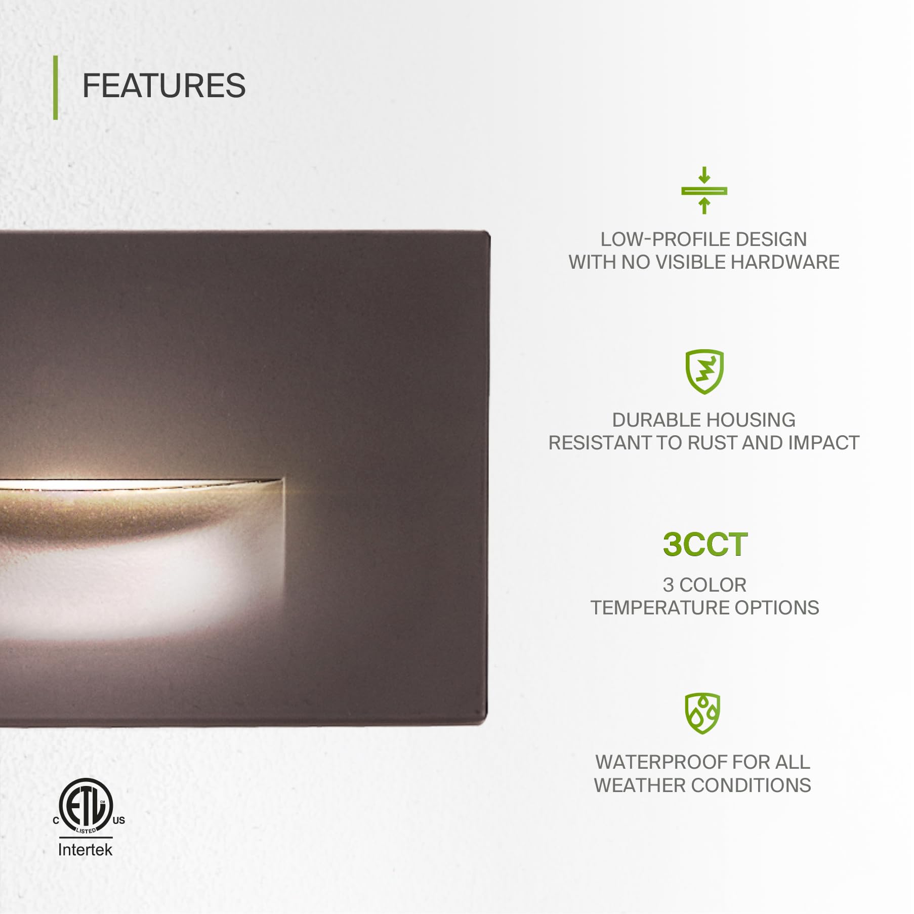 ASD LED Recessed Step Light Fixture, Dimmable, Waterproof, 3W, 120LM, 3000K-5000K, 4.75 Inch, Dark Bronze