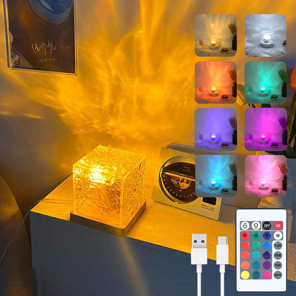 Ocean Wave Ceiling Projector,16 Colors Ocean Wave Light Projector, Water Ripple Ambient Night Light with Remote, Touch Control A