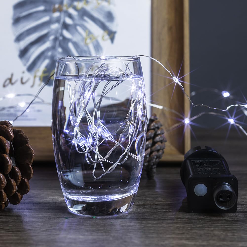 PCORES 100FT Fairy Lights 300 LED Cool White Silver Wire Remote Control Indoor Outdoor Plug in String Lights for Bedroom Living