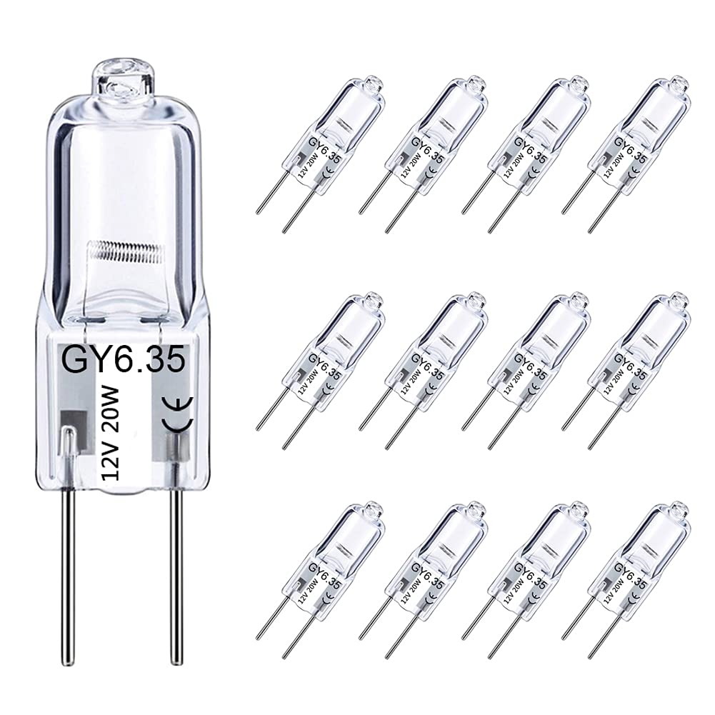 Gy6.35 Light Bulbs 12V 20W Jc T3/T4 Bi-Pin Gy6.35 Capsule Bulbs 12 Pack Crystal Clear Halogen Bulb 2 Pin Dimmable 2700K Warm Whi