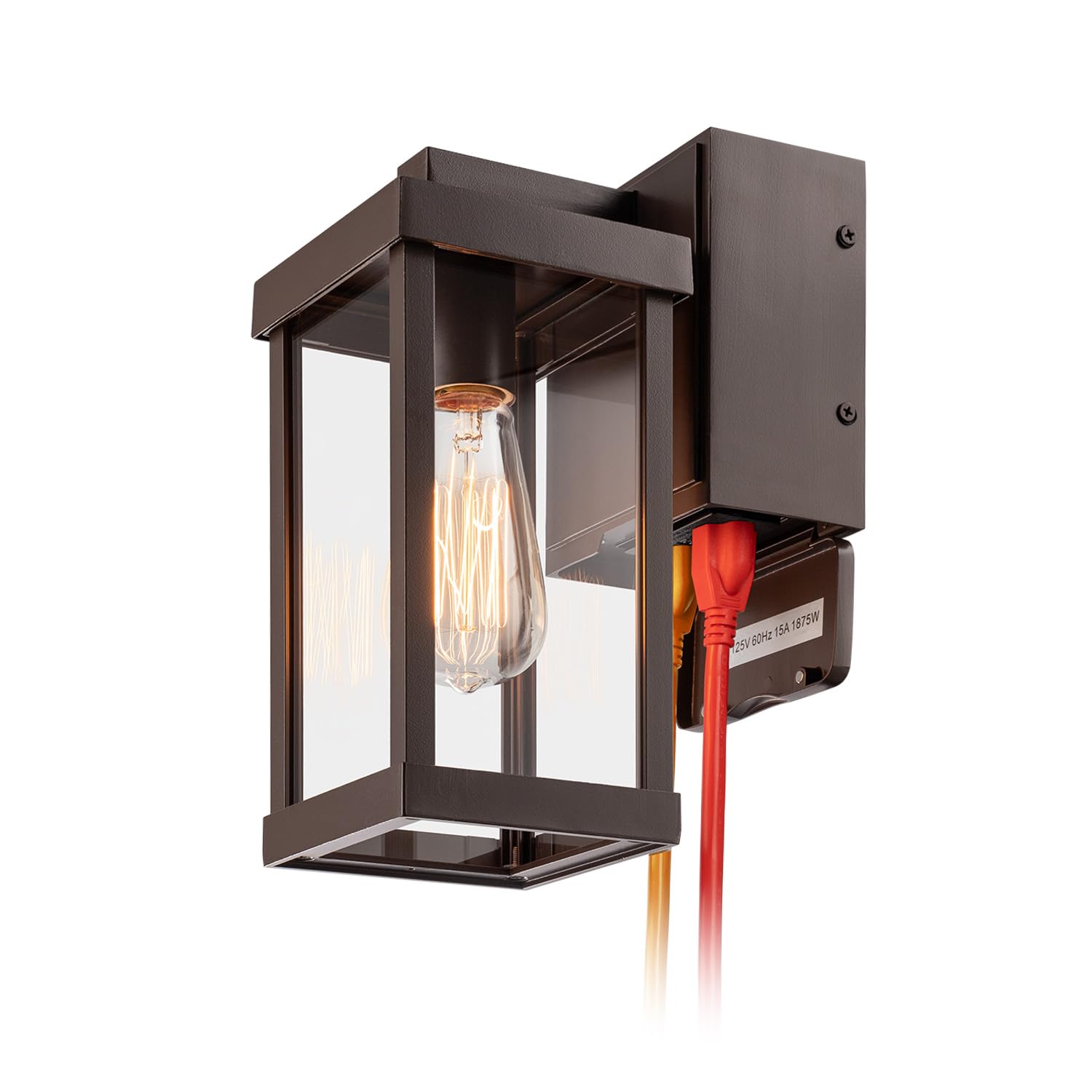 mirrea 11in Outdoor Wall Sconce, Waterproof Metal Frame, Clear Glass Shade, Oil Rubbed Bronze, Model BH012