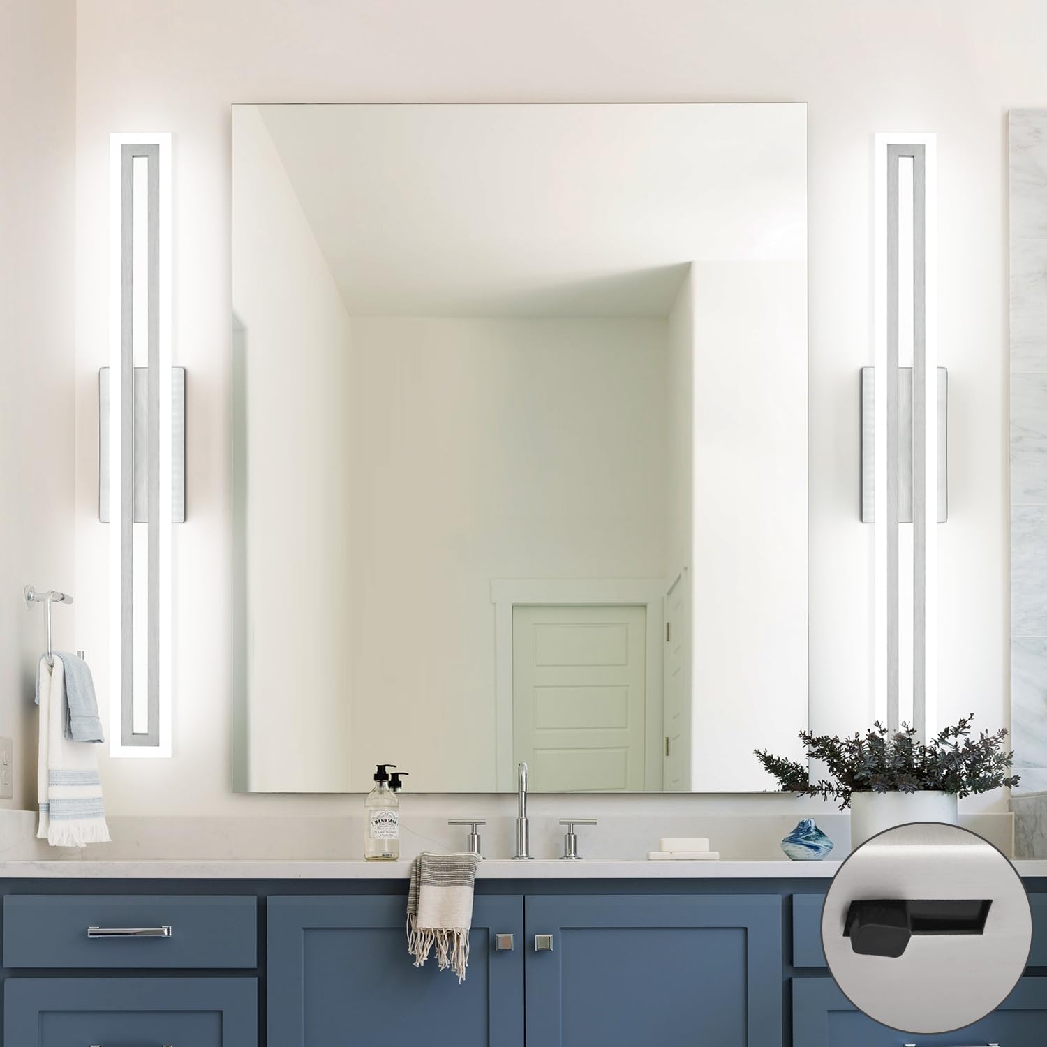 SOLFART Bathroom Lighting Fixture LED Vanity Light 32 Inch Brushed Nickel 5CCT Adjustable Color & Brightness Model S8300-810mm